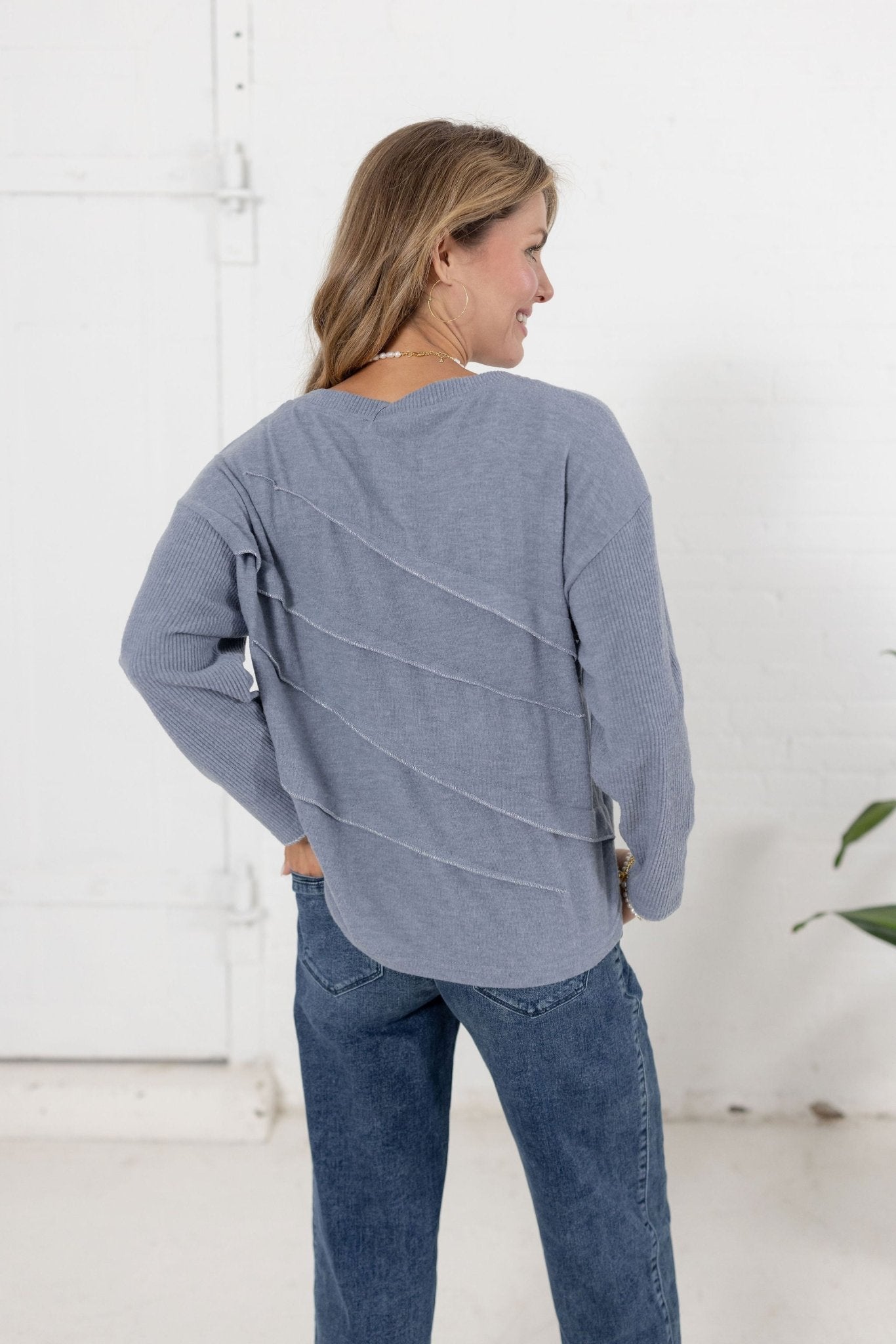 Long Sleeve Mixed Media Top - Mainstream Boutique