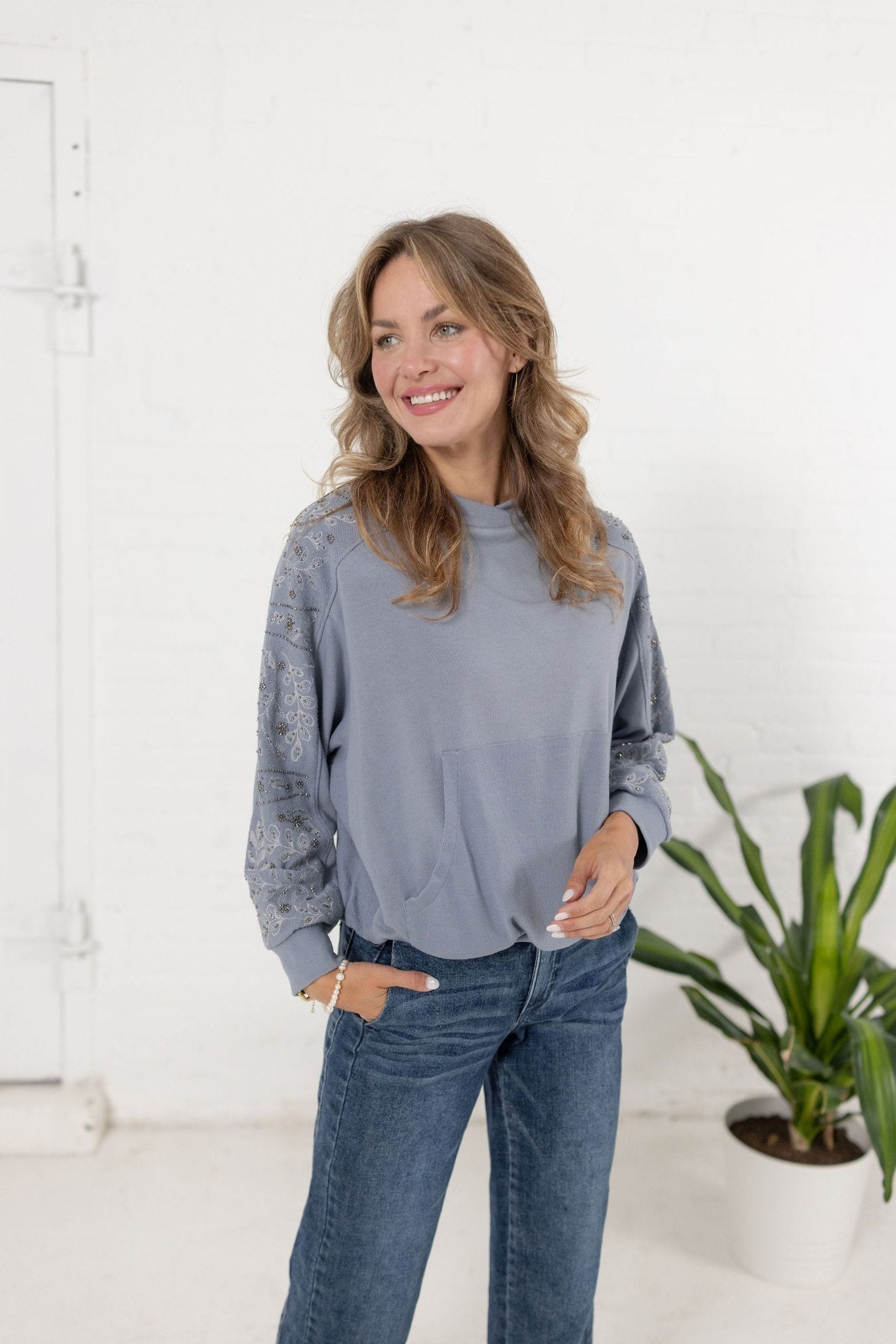 Bubble Hem Mixed Media Top - Mainstream Boutique