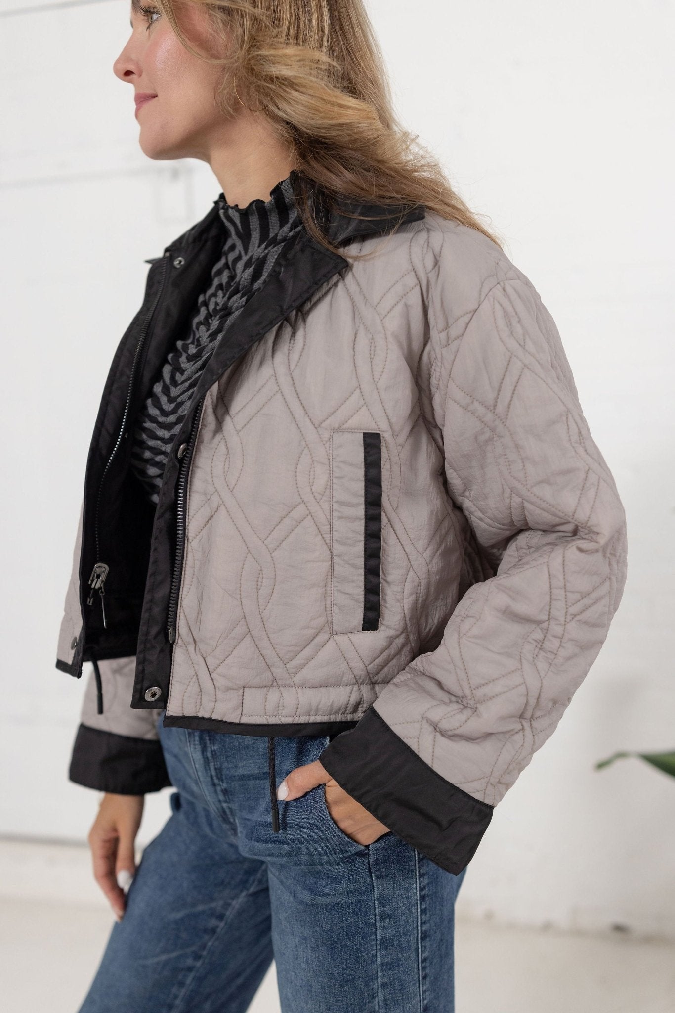 Cropped Reversible Jacket W/ Oversized Patch Pockets - Mainstream Boutique