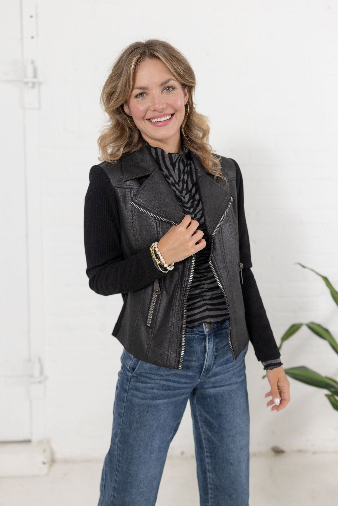 Vintage Leather And Rib Knit Combo Jacket - Mainstream Boutique