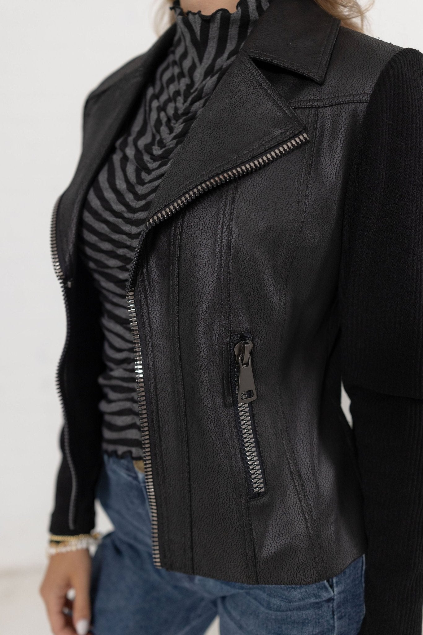 Vintage Leather And Rib Knit Combo Jacket - Mainstream Boutique