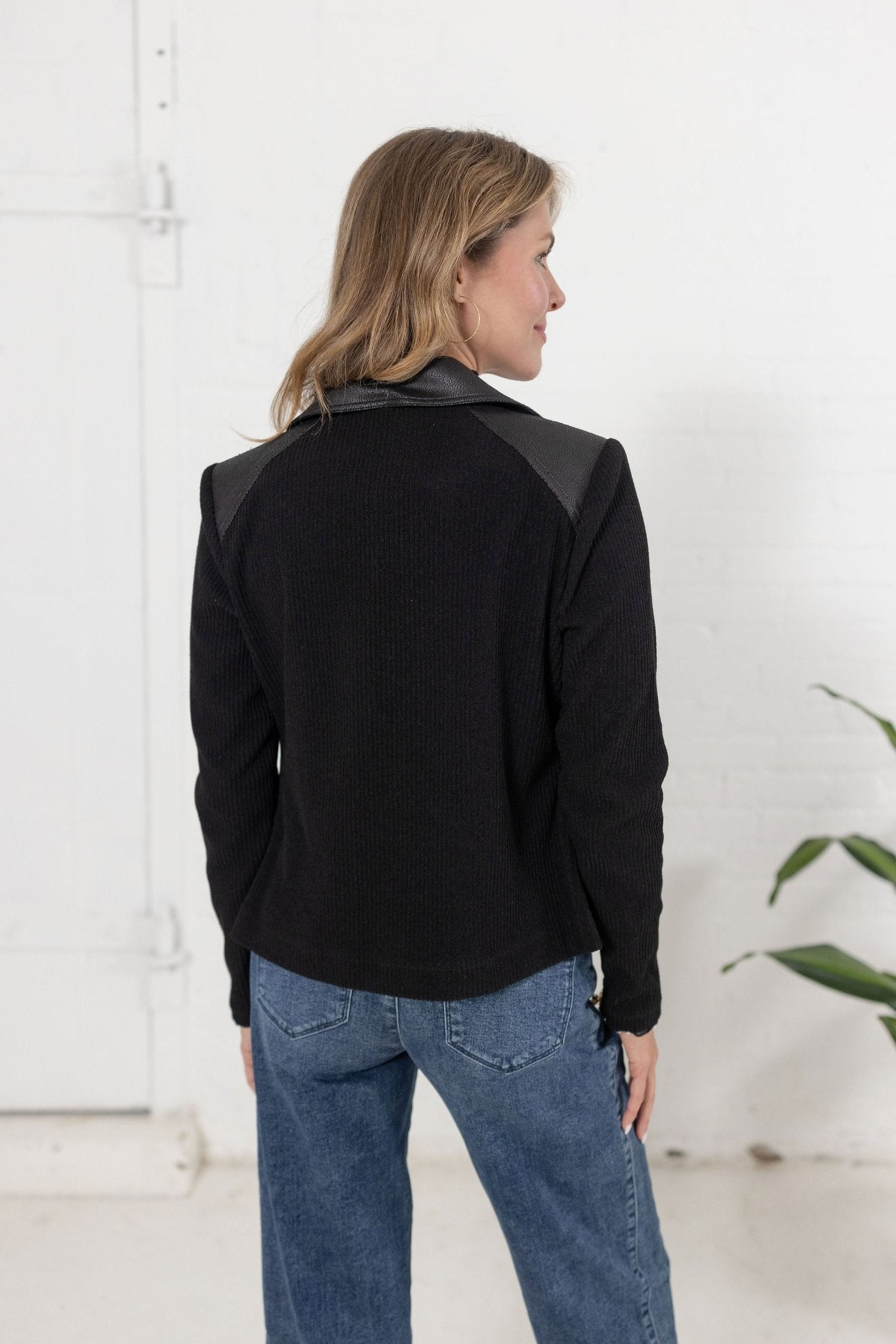 Vintage Leather And Rib Knit Combo Jacket - Mainstream Boutique