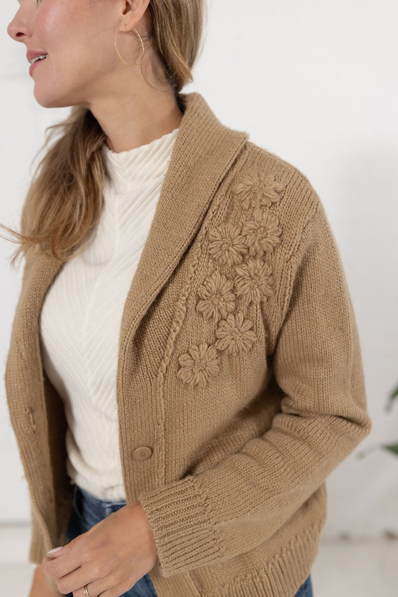 Shawl Cardigan W/ Floral Embroidery - Mainstream Boutique