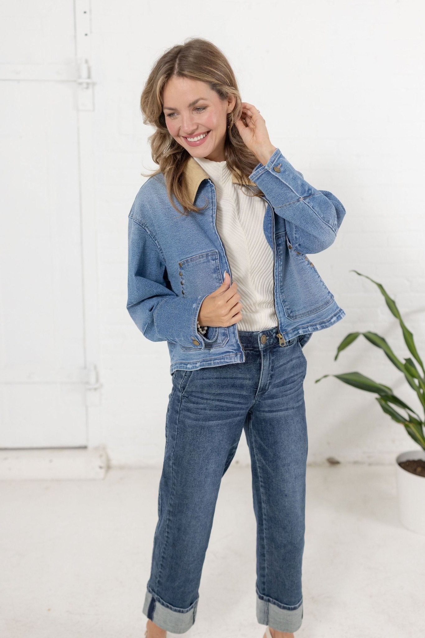 Inverted Back Pleat Denim Jacket - Mainstream Boutique
