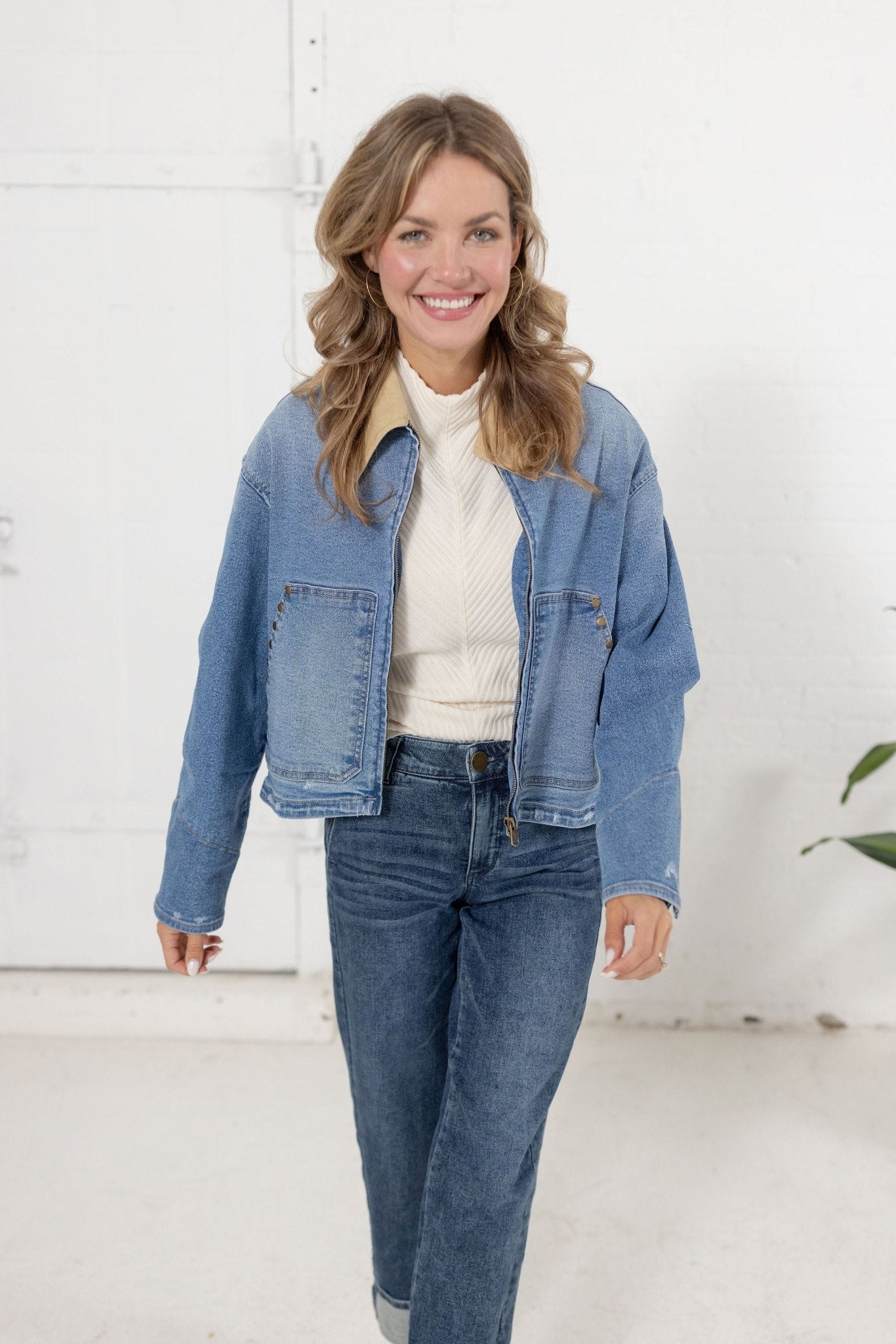 Inverted Back Pleat Denim Jacket - Mainstream Boutique
