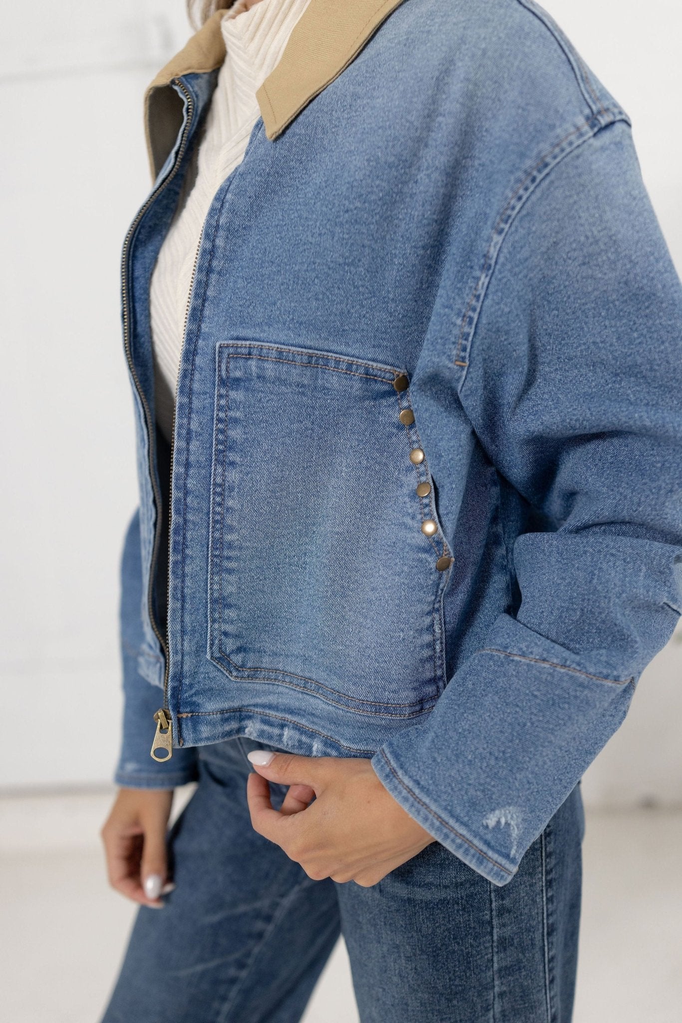 Inverted Back Pleat Denim Jacket - Mainstream Boutique