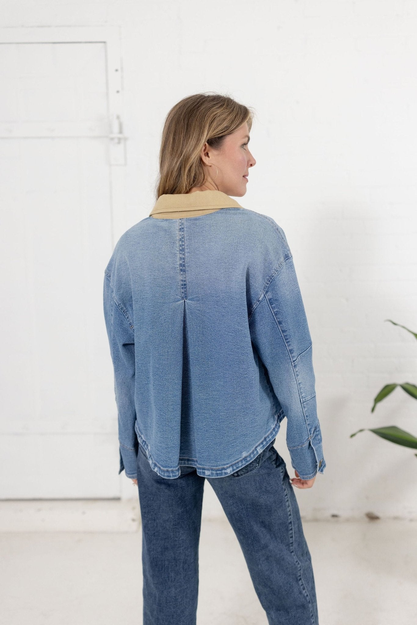 Inverted Back Pleat Denim Jacket - Mainstream Boutique