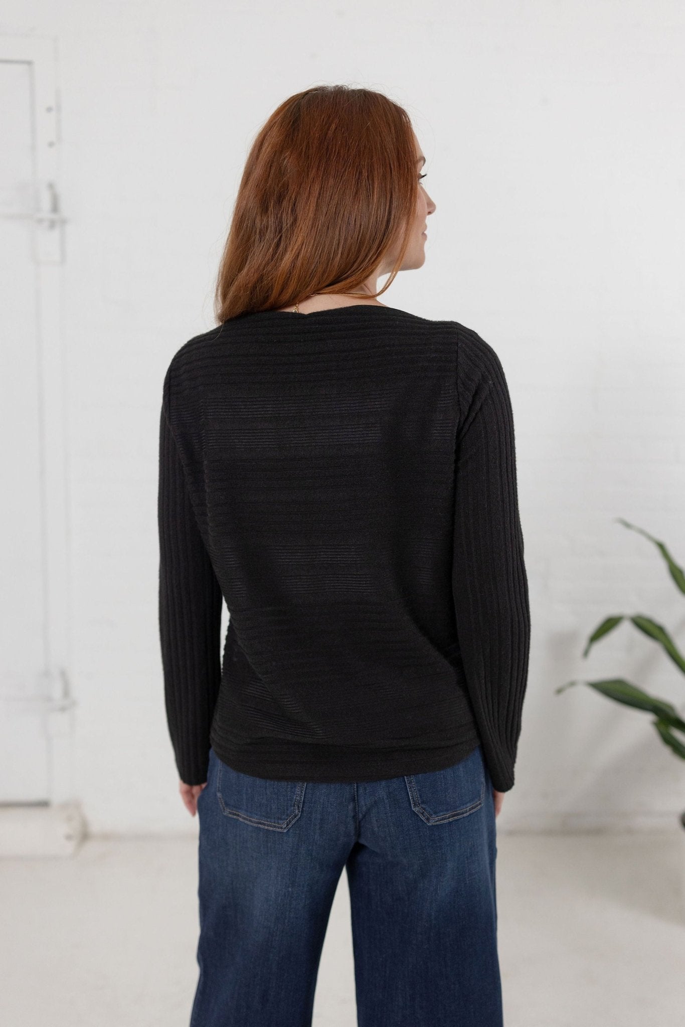 Long Sleeve Drapped Boat Neck Top - Mainstream Boutique