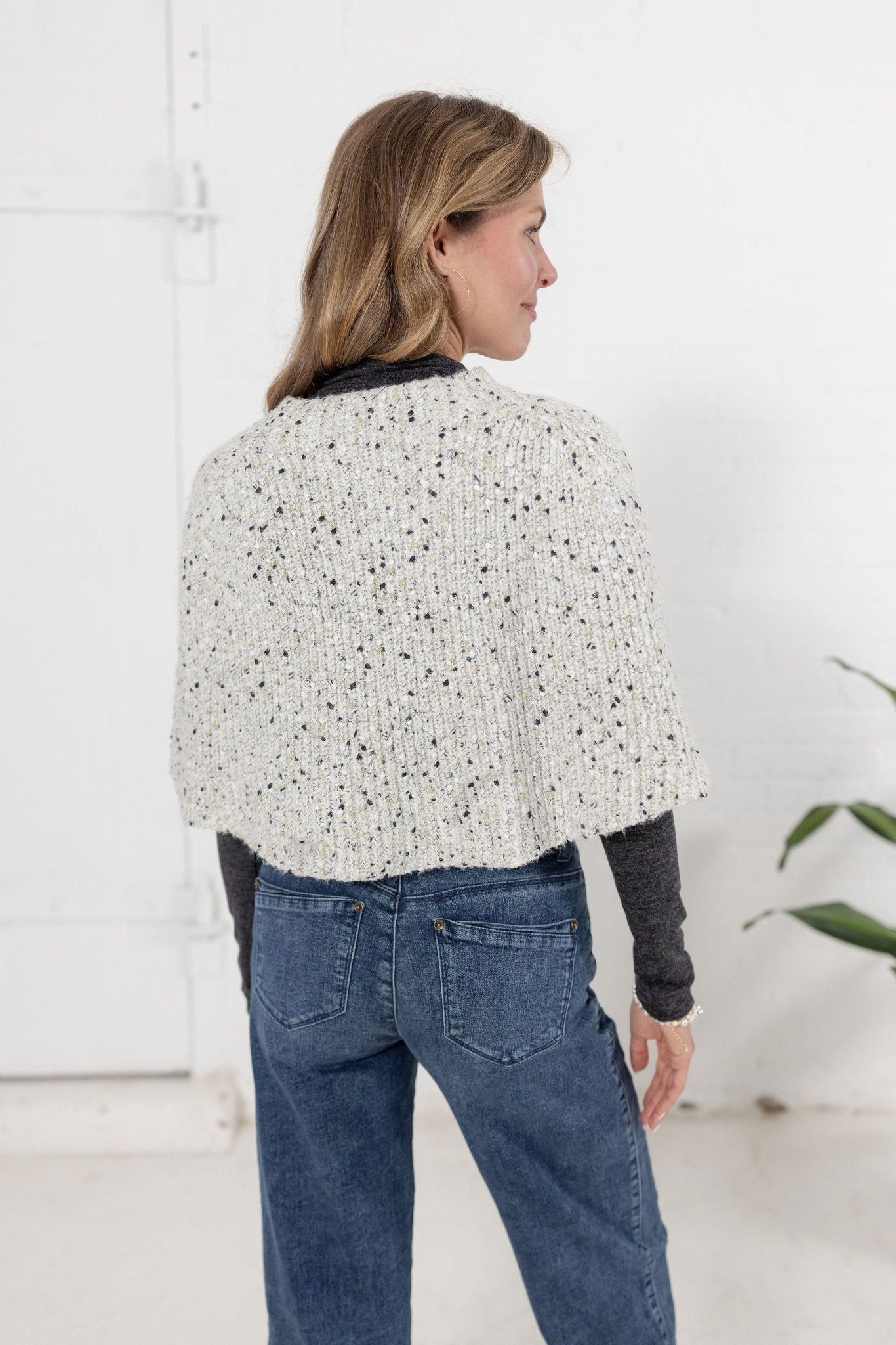 Mock Neck Speckled Yarn Sweater Cape - Mainstream Boutique