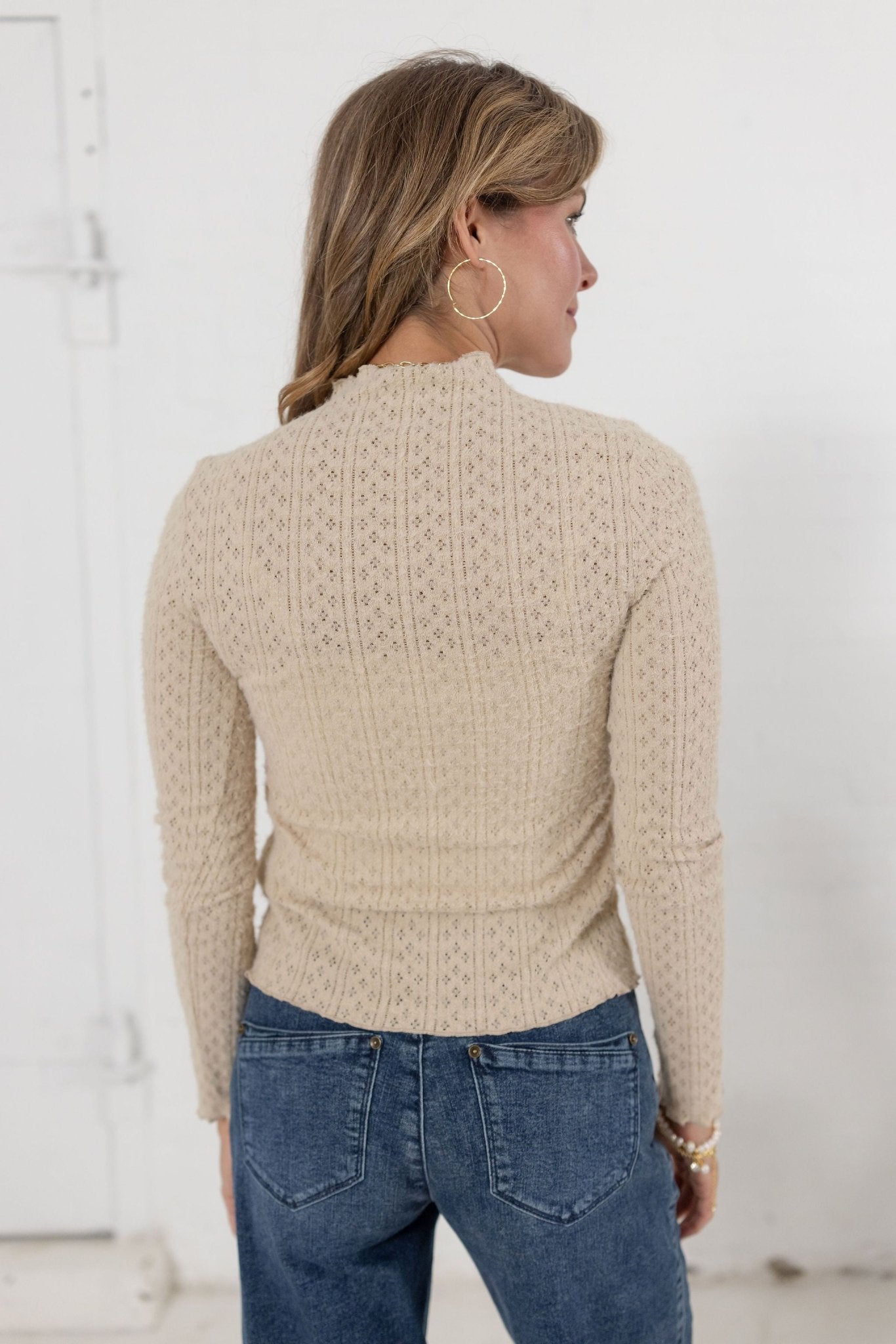Fitted Mock Neck Top W/ Lettuce Edge Detail - Mainstream Boutique