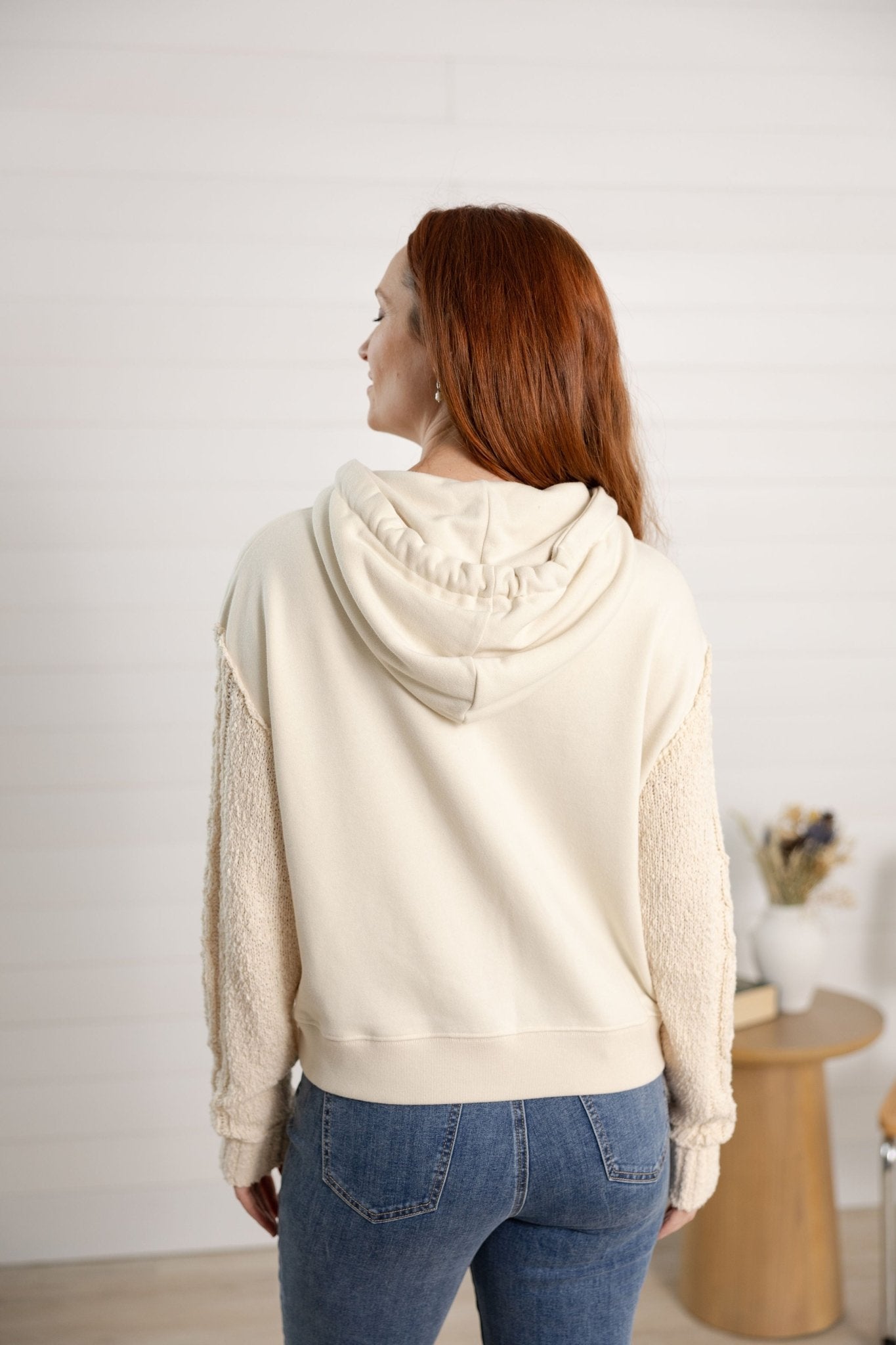 Mix Media Hoodie W/ Embroidered Design - Mainstream Boutique