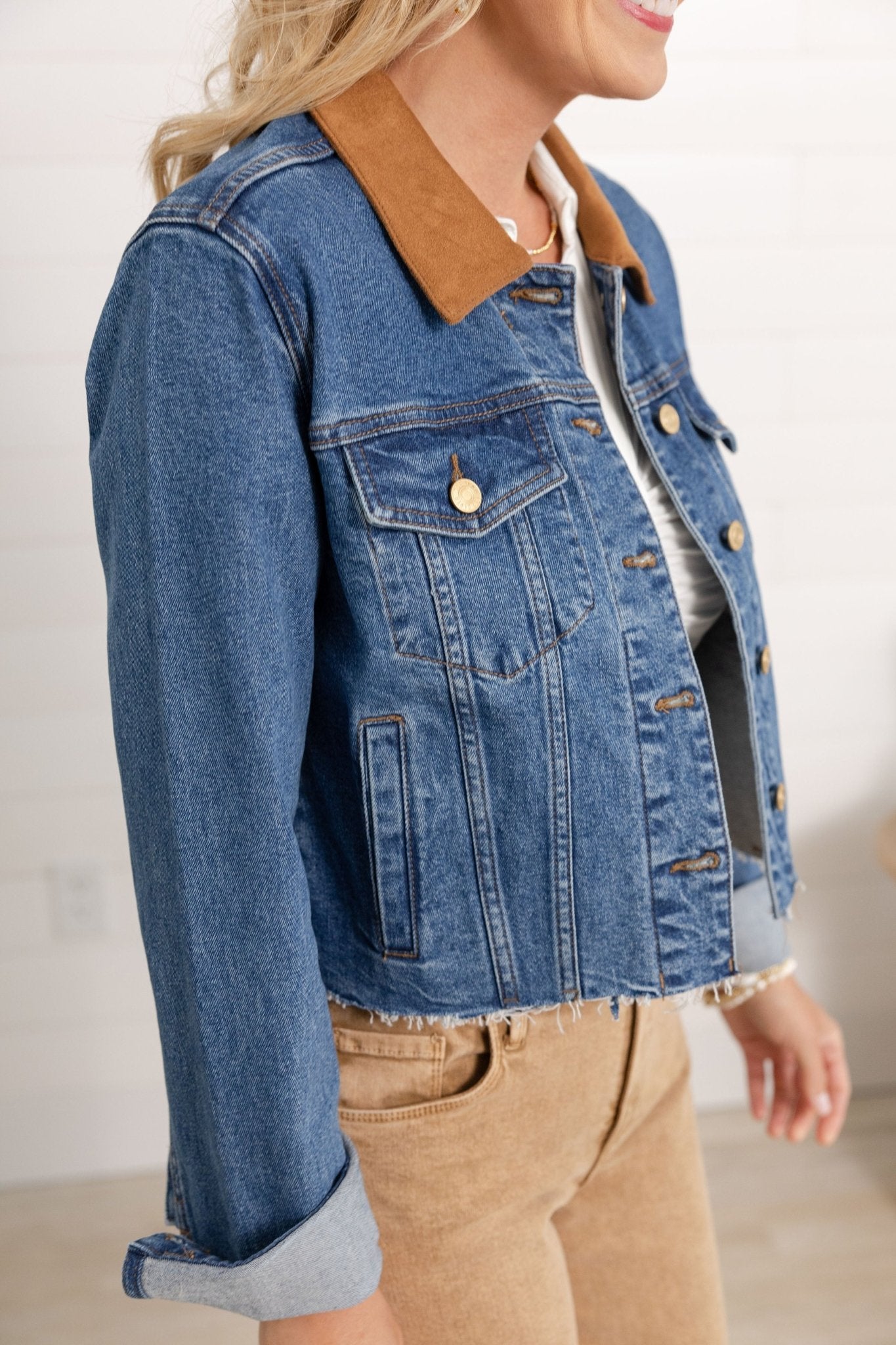 KUT Kerry Contrast Collar Denim Jacket - Mainstream Boutique