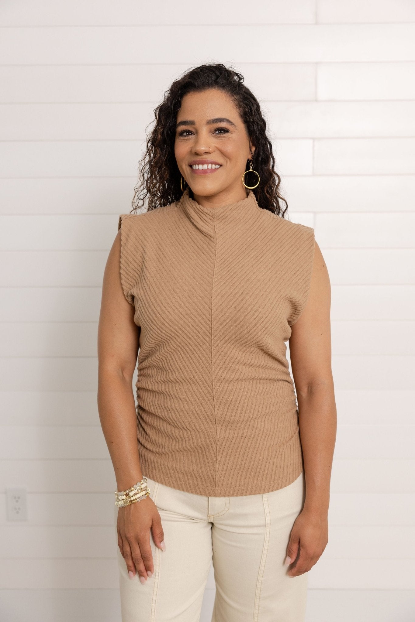 Mac And Me Funnel Neck Side Ruched Top - Mainstream Boutique