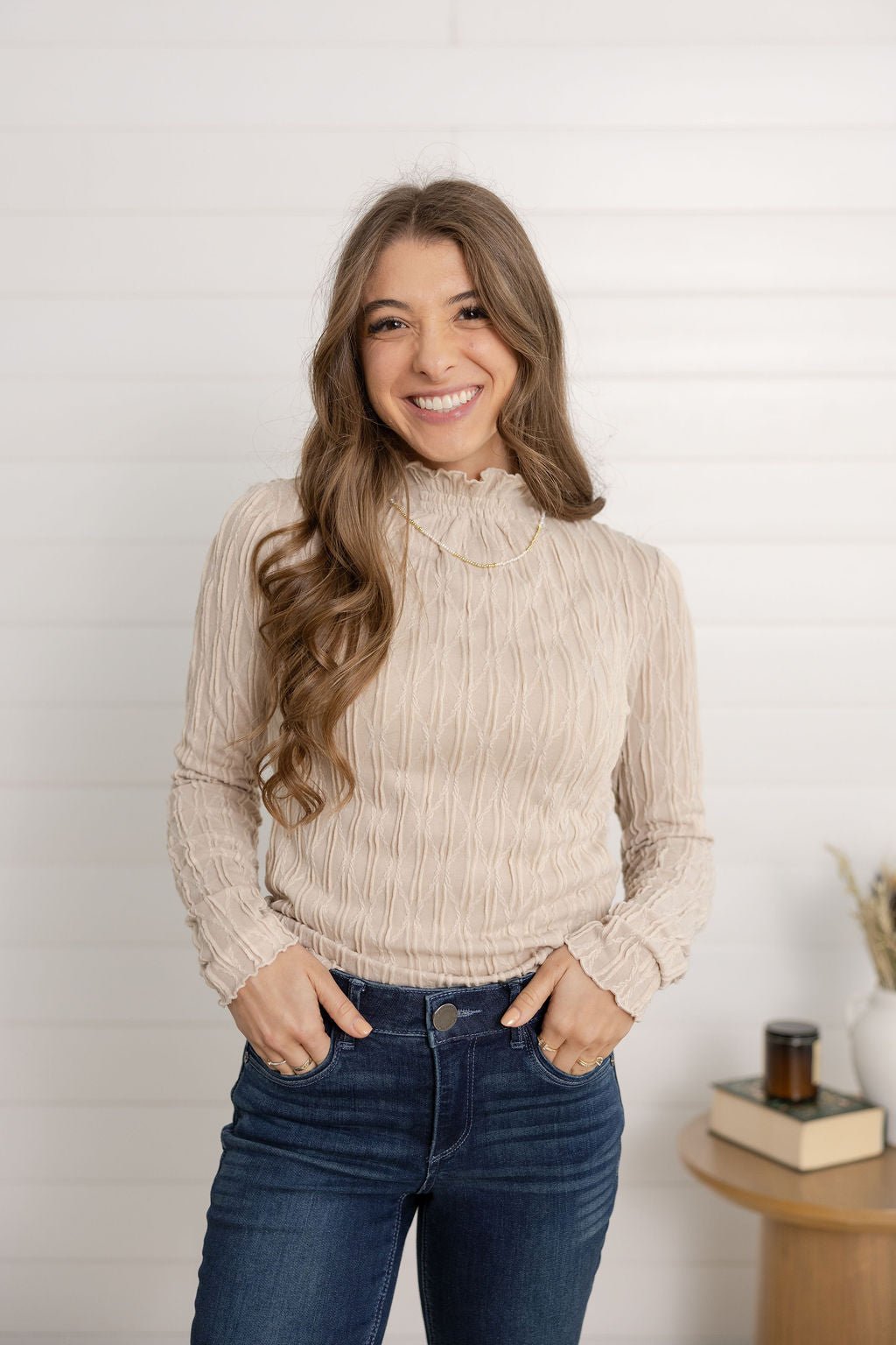 LETTUCE EDGE TEXTURED KNIT TOP - Mainstream Boutique