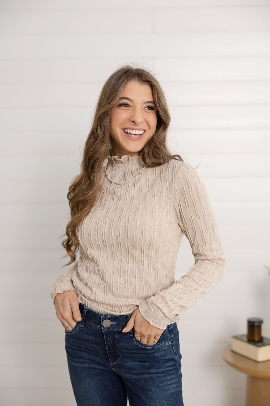 LETTUCE EDGE TEXTURED KNIT TOP - Mainstream Boutique