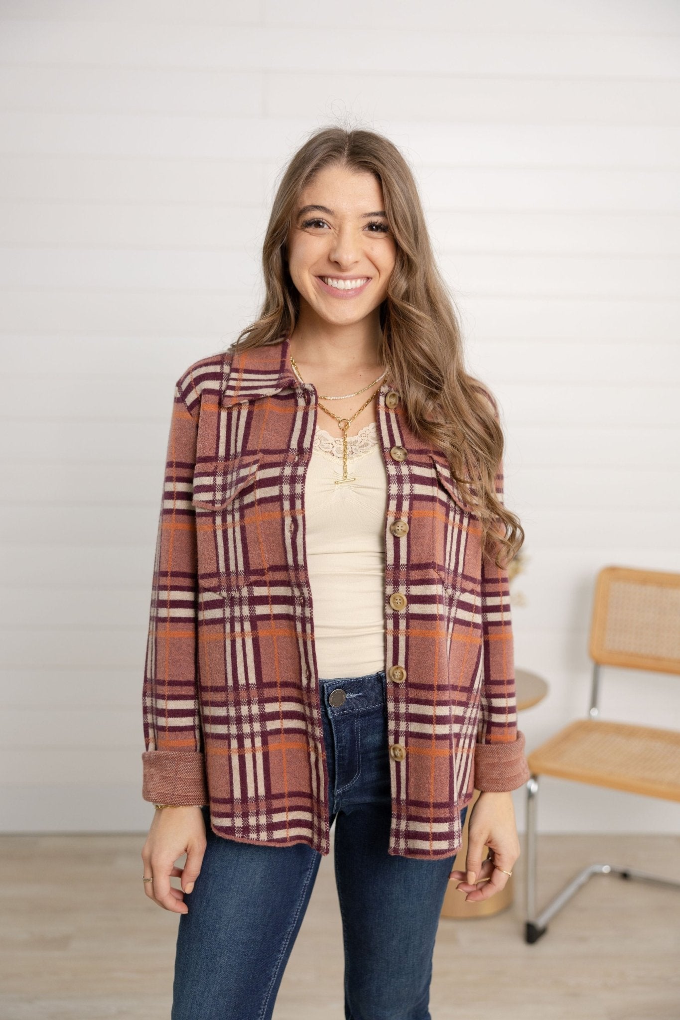 Check Patterned Button Down Sweater Jacket - Mainstream Boutique