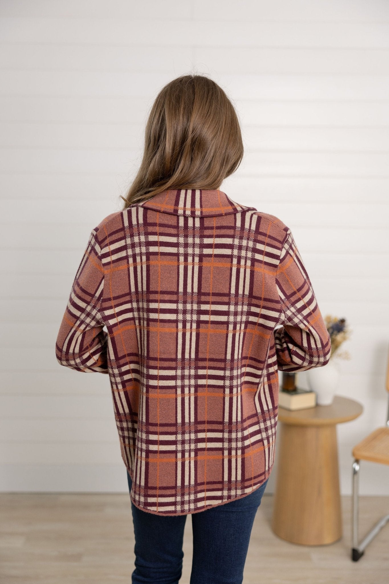 Check Patterned Button Down Sweater Jacket - Mainstream Boutique