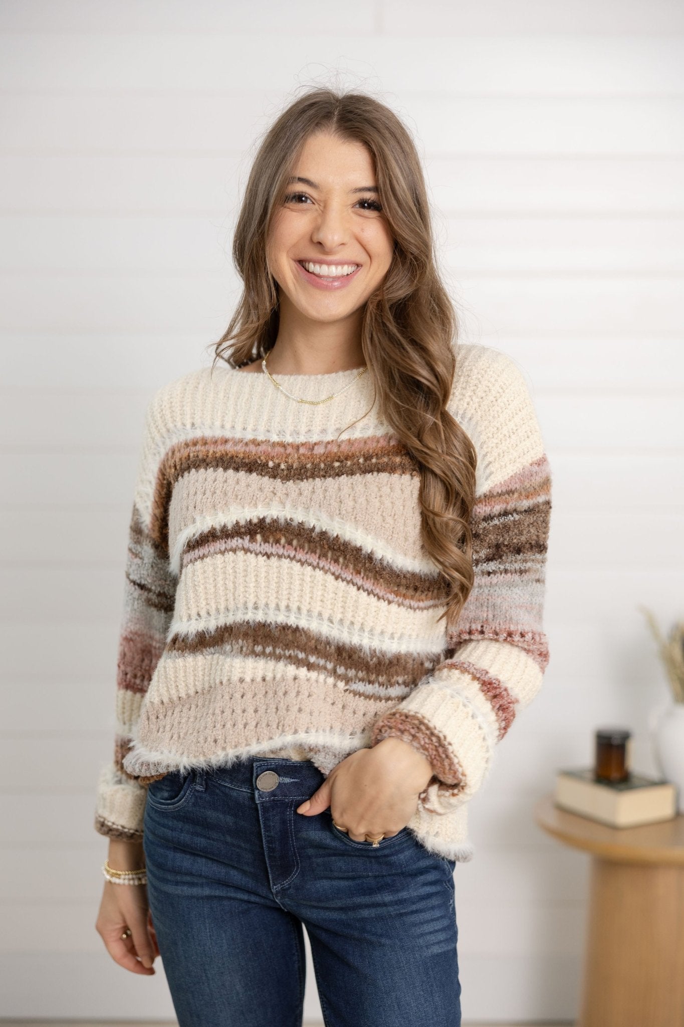 Charlie B Mixed Knit Striped Sweater - Mainstream Boutique