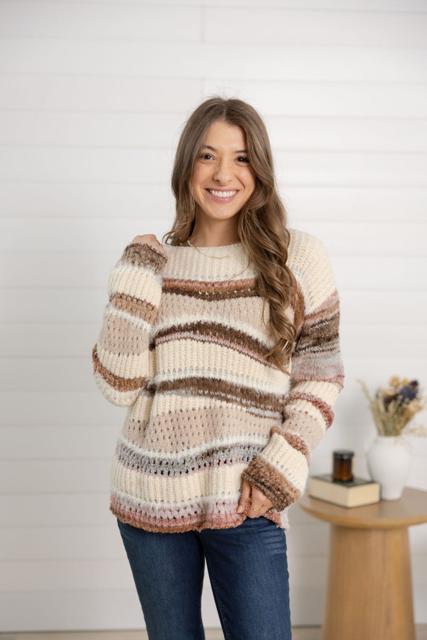 Charlie B Mixed Knit Striped Sweater - Mainstream Boutique