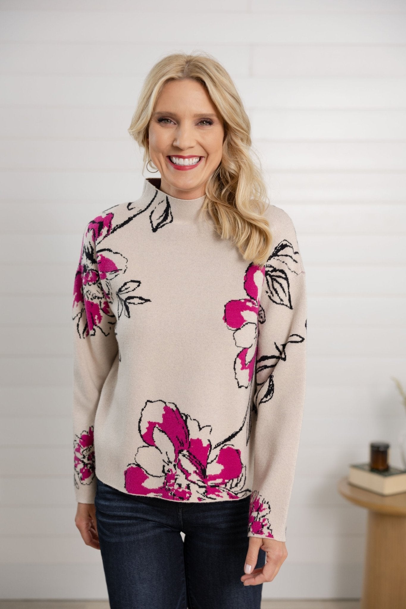Knit Jacquard Funnel Neck Sweater - Mainstream Boutique