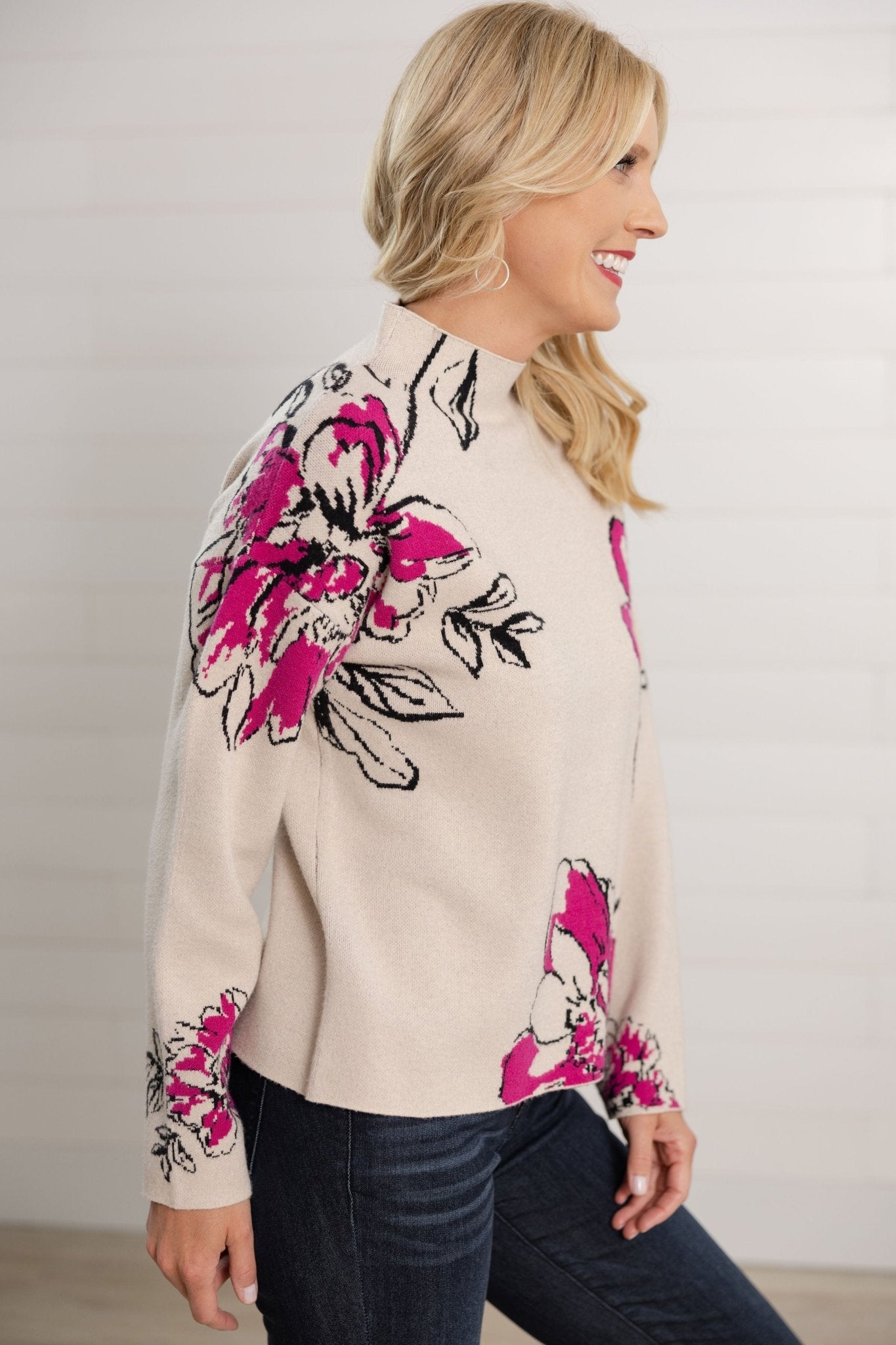 Knit Jacquard Funnel Neck Sweater - Mainstream Boutique