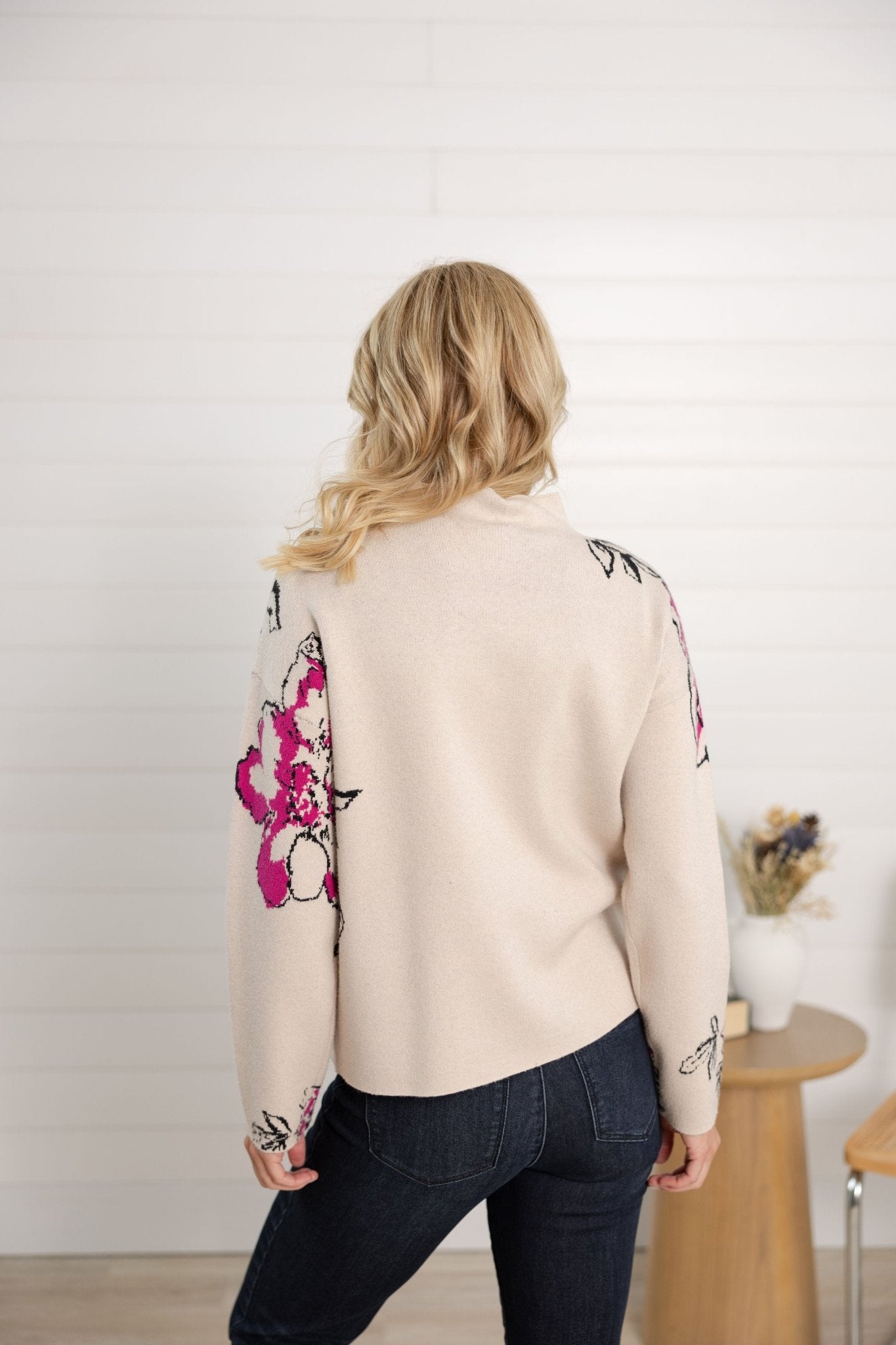 Knit Jacquard Funnel Neck Sweater - Mainstream Boutique
