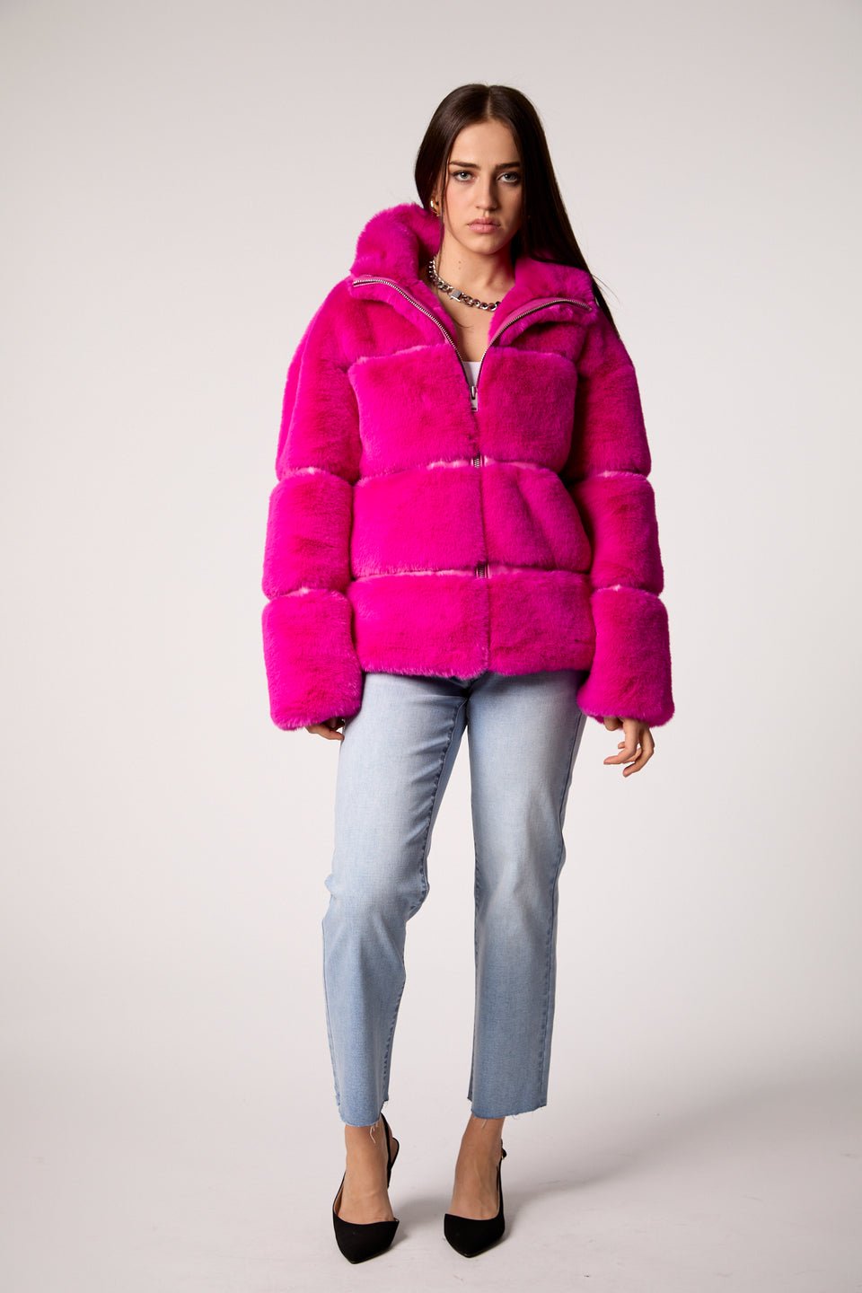 Blue Revival Mob Wife Unreal Fur Jacket - Hot Pink - Mainstream Boutique