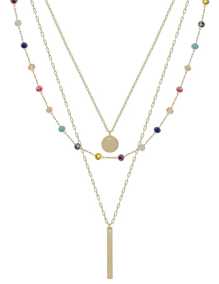Triple Layer Necklace And Stud Earrings Set - Mainstream Boutique