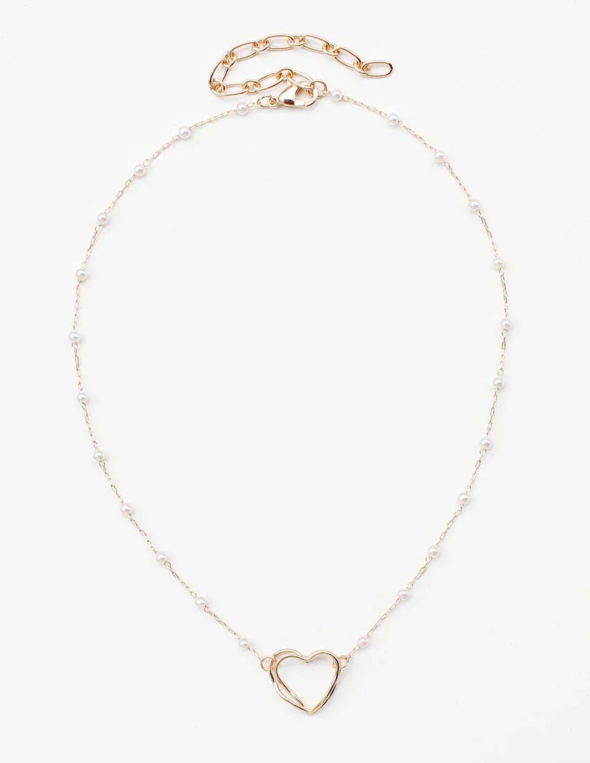 Pearl Beaded Necklace With Open Heart - Mainstream Boutique