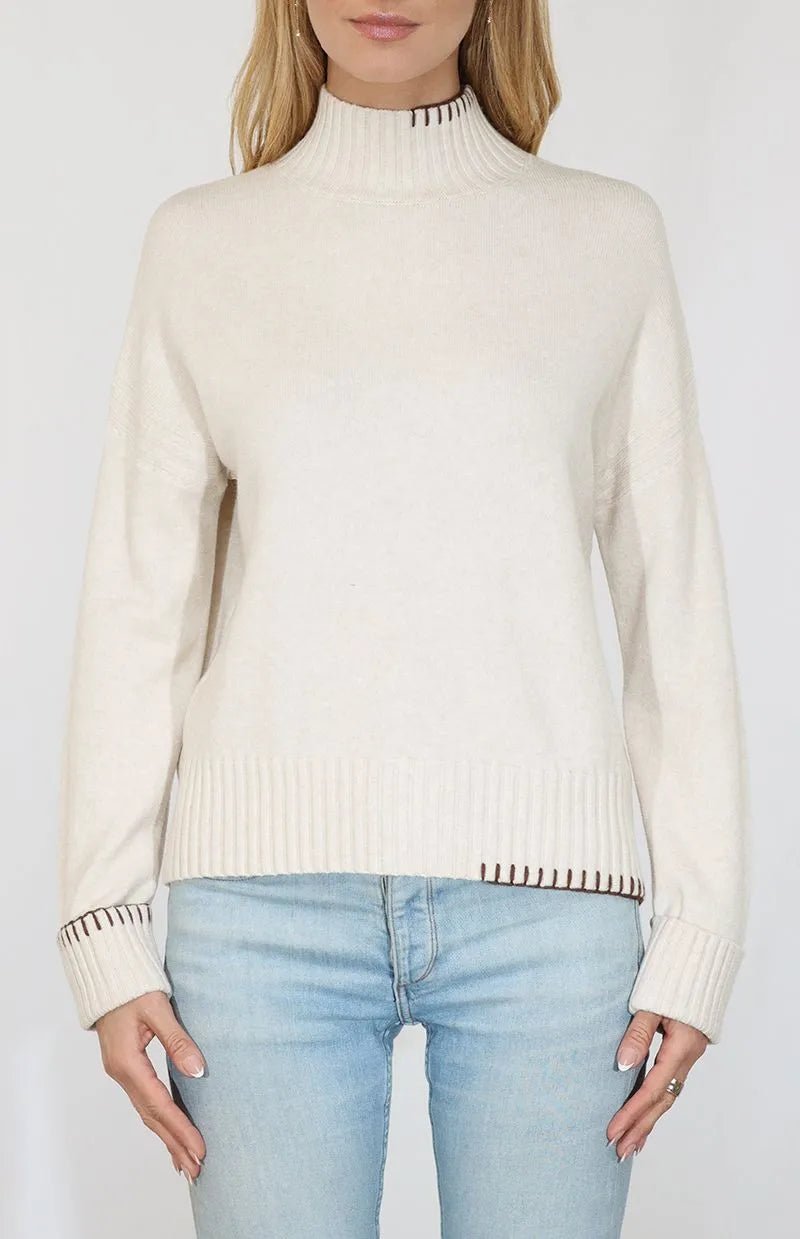 Long Sleeve Mock Neck Pullover / Wide Rib Trims - Mainstream Boutique