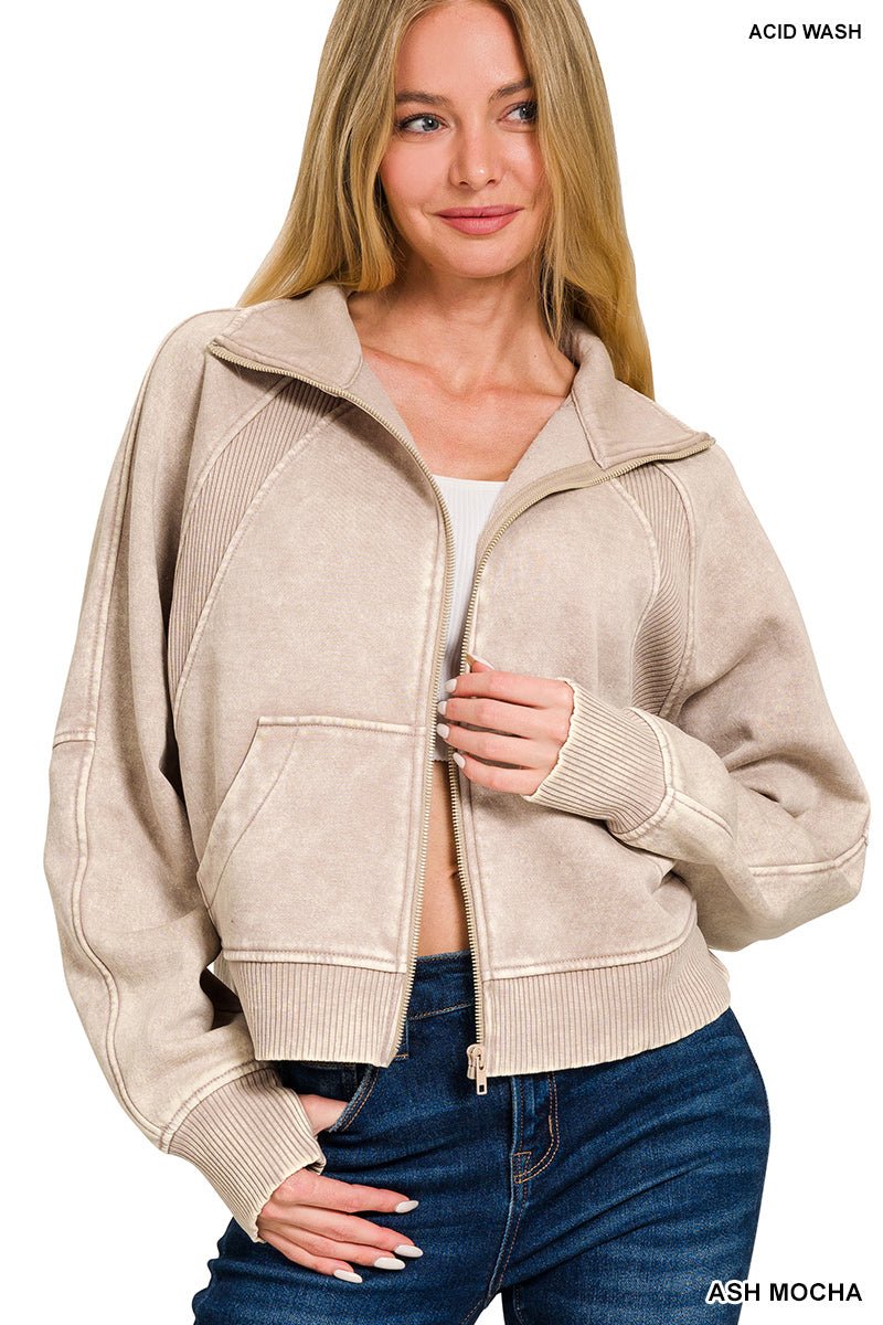 Acid Wash Fleece Jacket - Mainstream Boutique