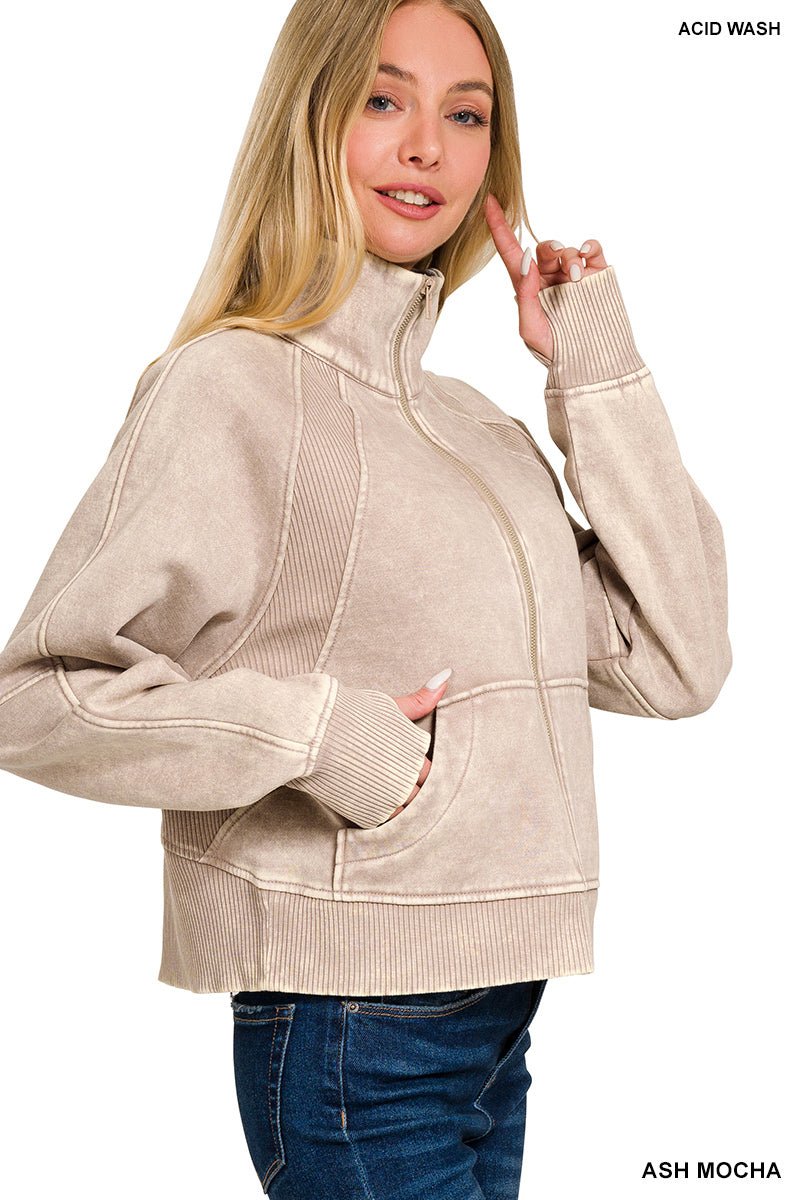 Acid Wash Fleece Jacket - Mainstream Boutique