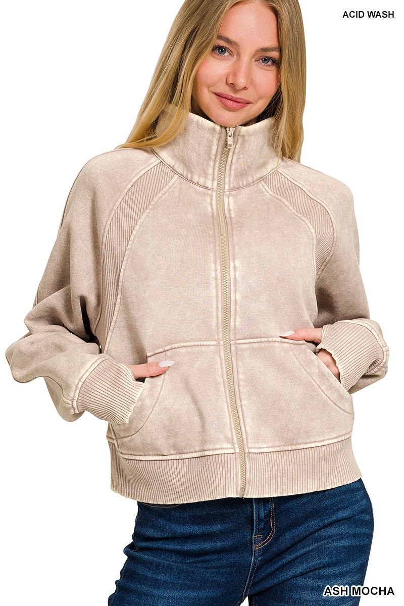Acid Wash Fleece Jacket - Mainstream Boutique
