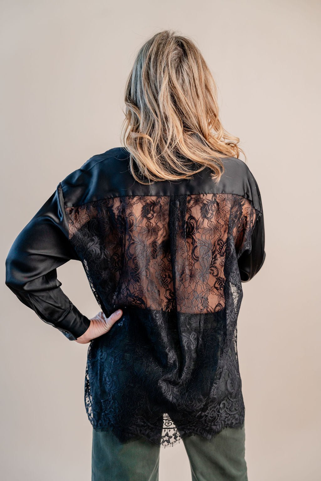 Button Down Top W/ Lace Back - Mainstream Boutique