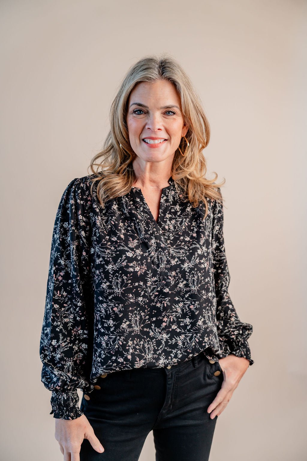 Smocked Hem Floral Print Top - Mainstream Boutique
