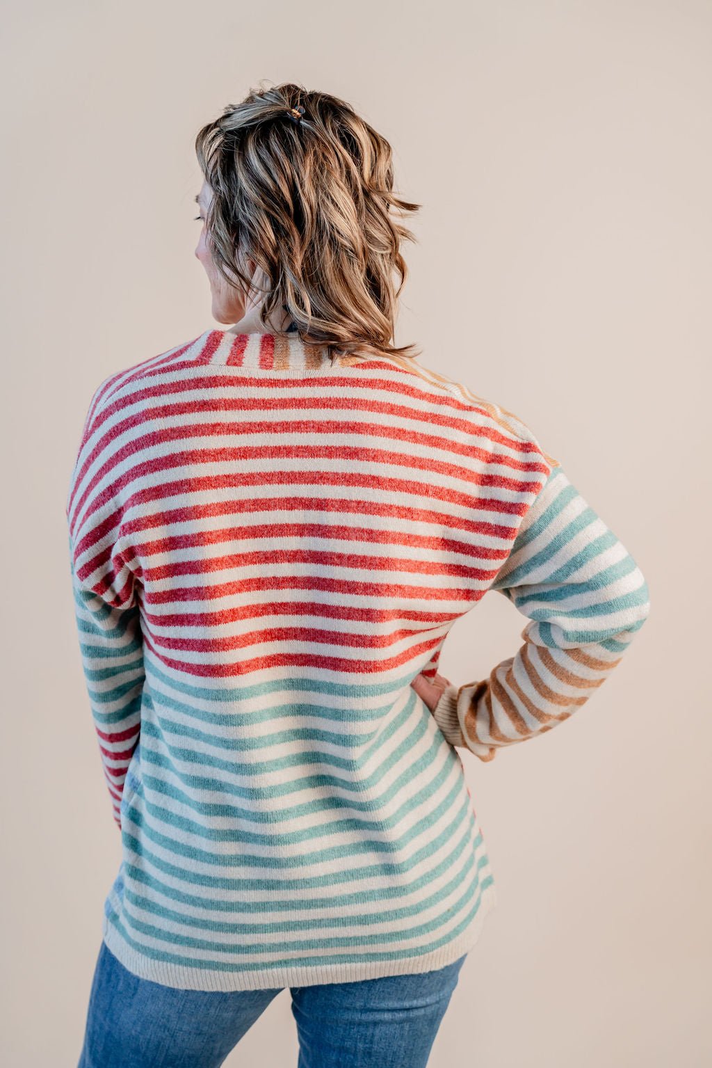 Multi Stripe Open Front Cardigan W/ Pockets - Mainstream Boutique