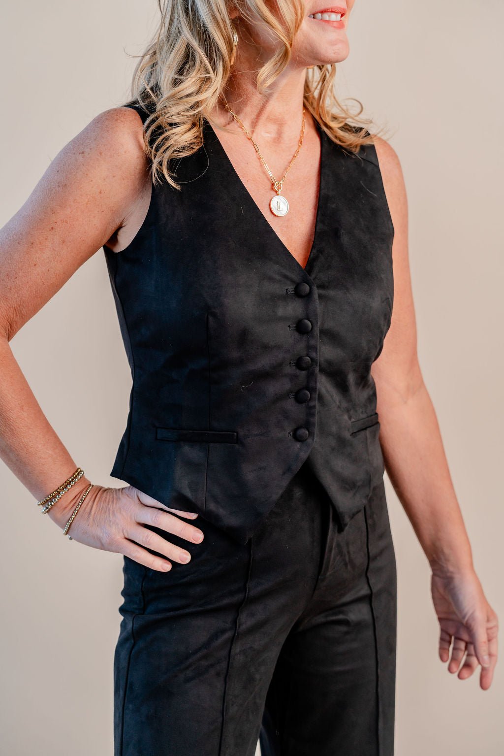 Button Down V - Neck Vest - Mainstream Boutique