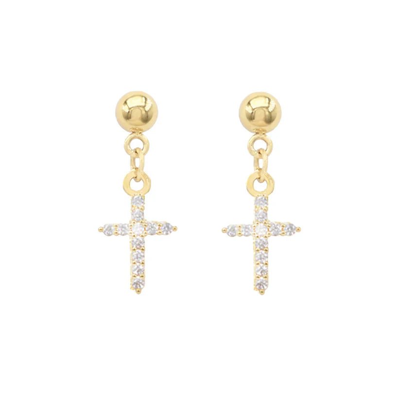 Gold Stud With Cross Drop Earrings - Mainstream Boutique
