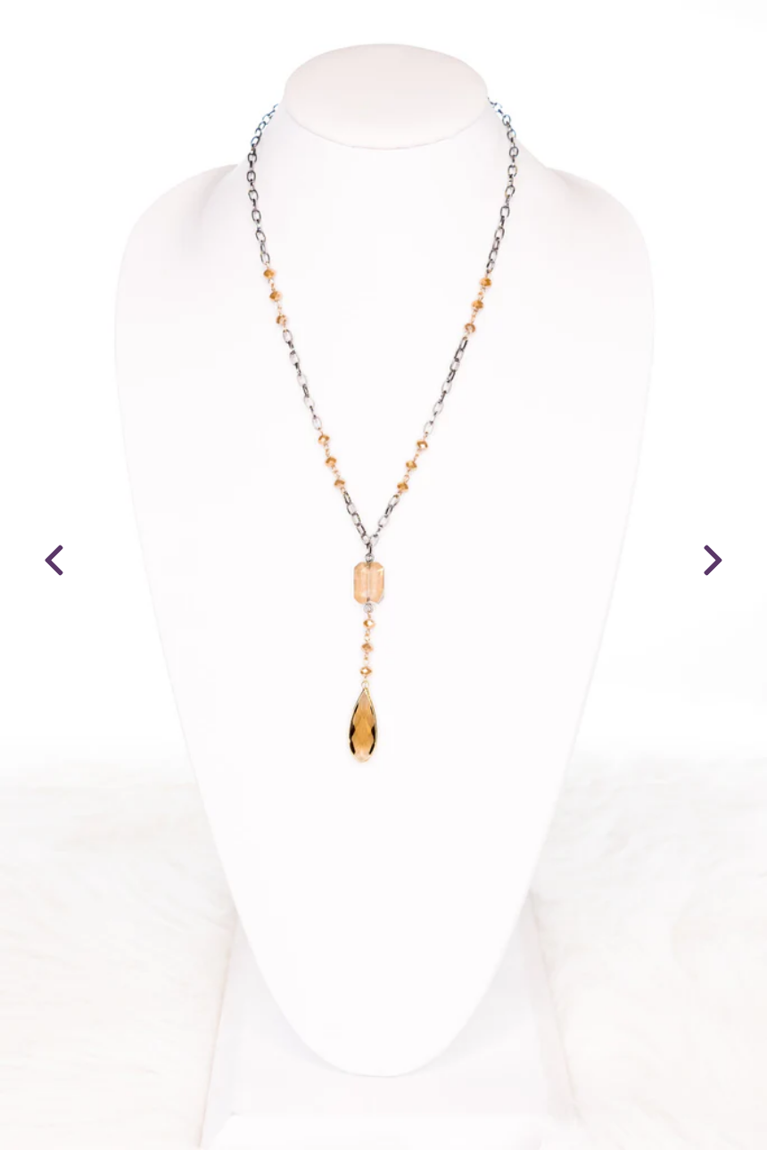 crystal and bead necklace long lariat style.