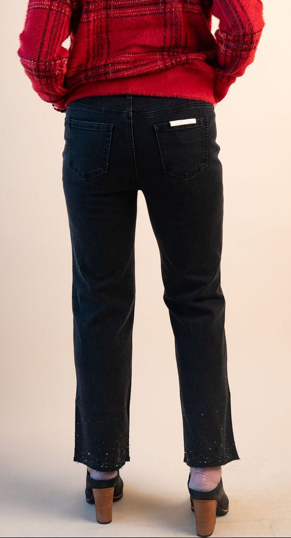 Straight Leg Denim Pants W/ Rhinestones - Mainstream Boutique