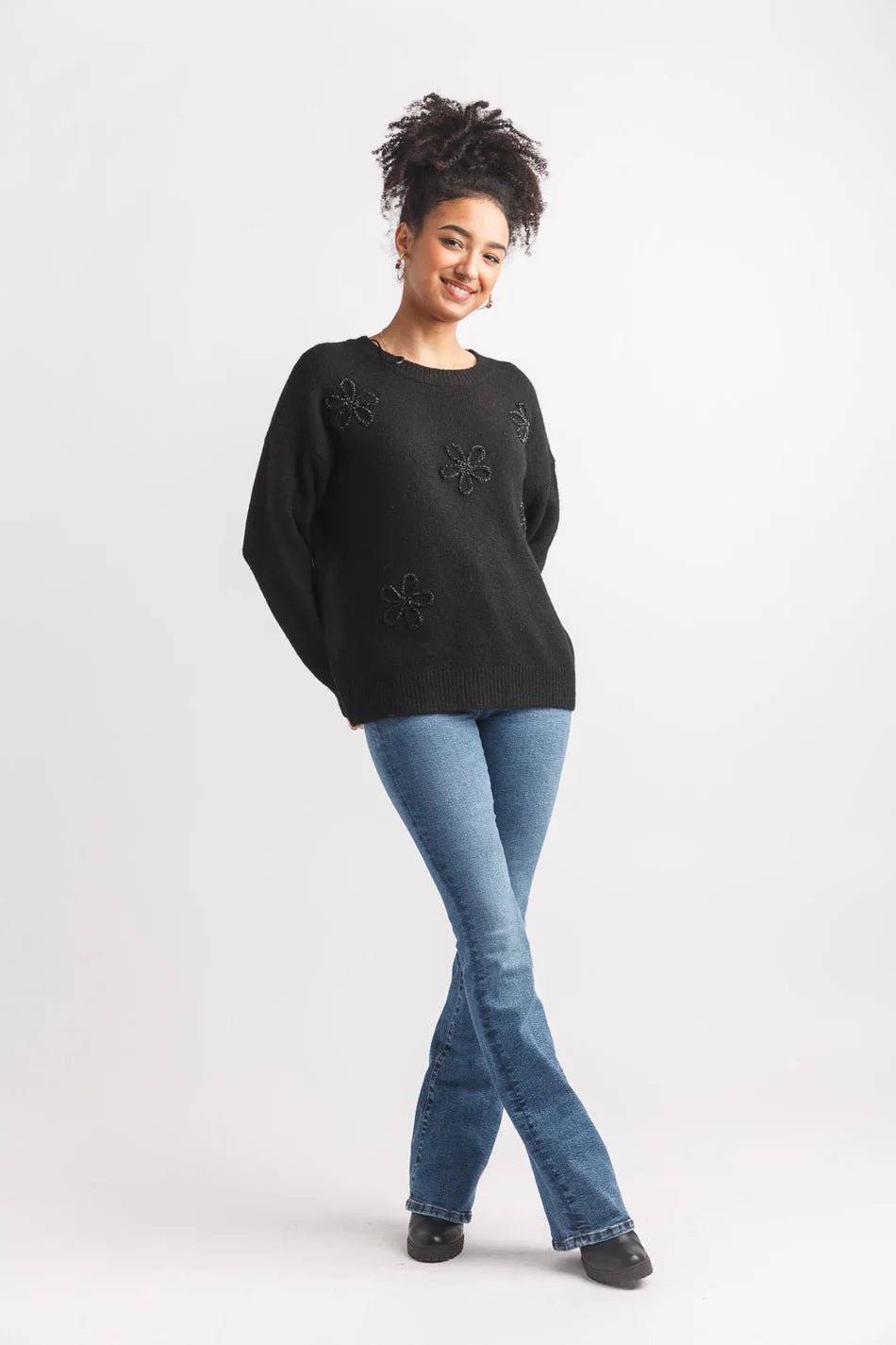 Daisy Rope 3D With Shimmer Sweater - Mainstream Boutique