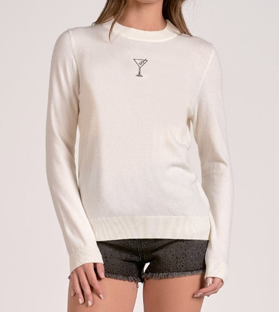 Cheers To Chic Martini Embellished Sweater - Mainstream Boutique