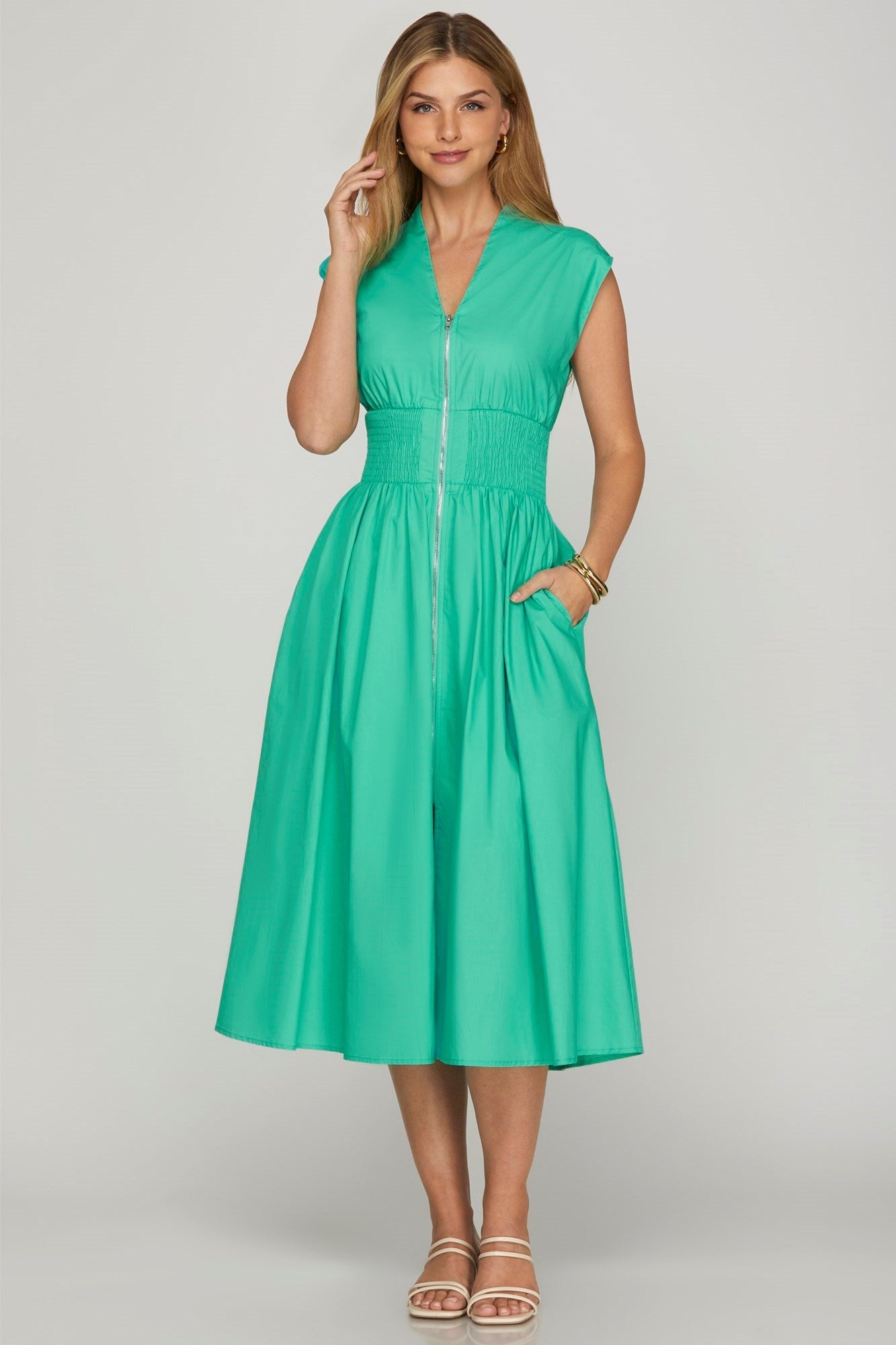 Drop Shoulder V - Neck Midi Dress - Mainstream Boutique