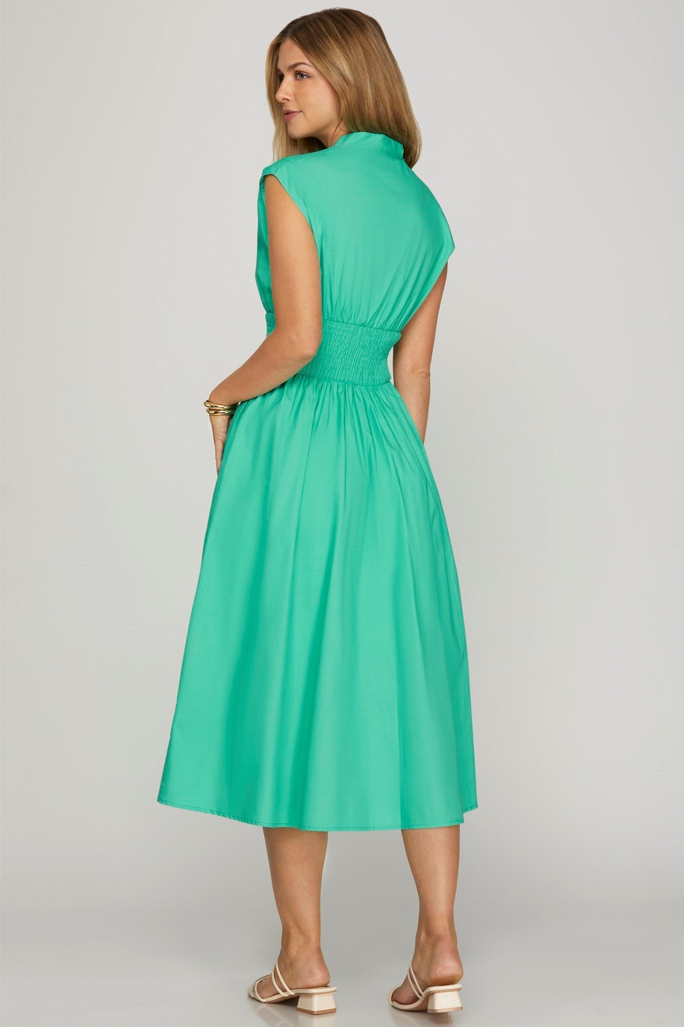 Drop Shoulder V - Neck Midi Dress - Mainstream Boutique