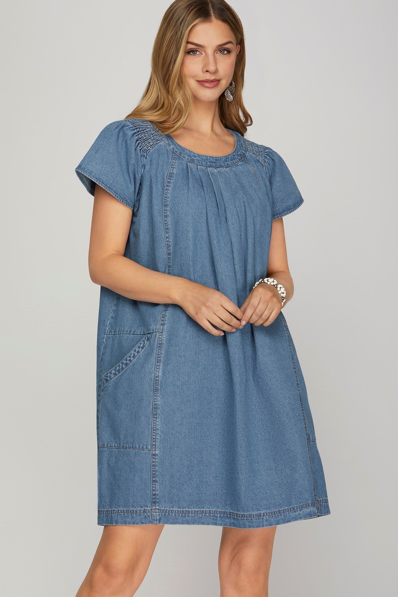 Short Sleeve Washed Denim Dress - Mainstream Boutique