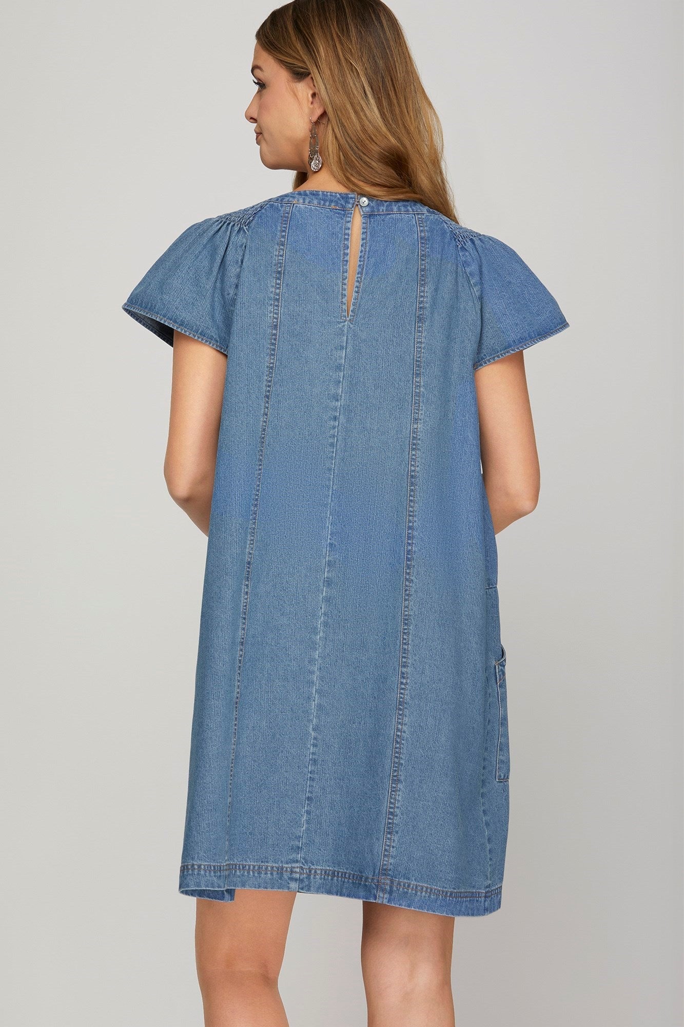 Short Sleeve Washed Denim Dress - Mainstream Boutique