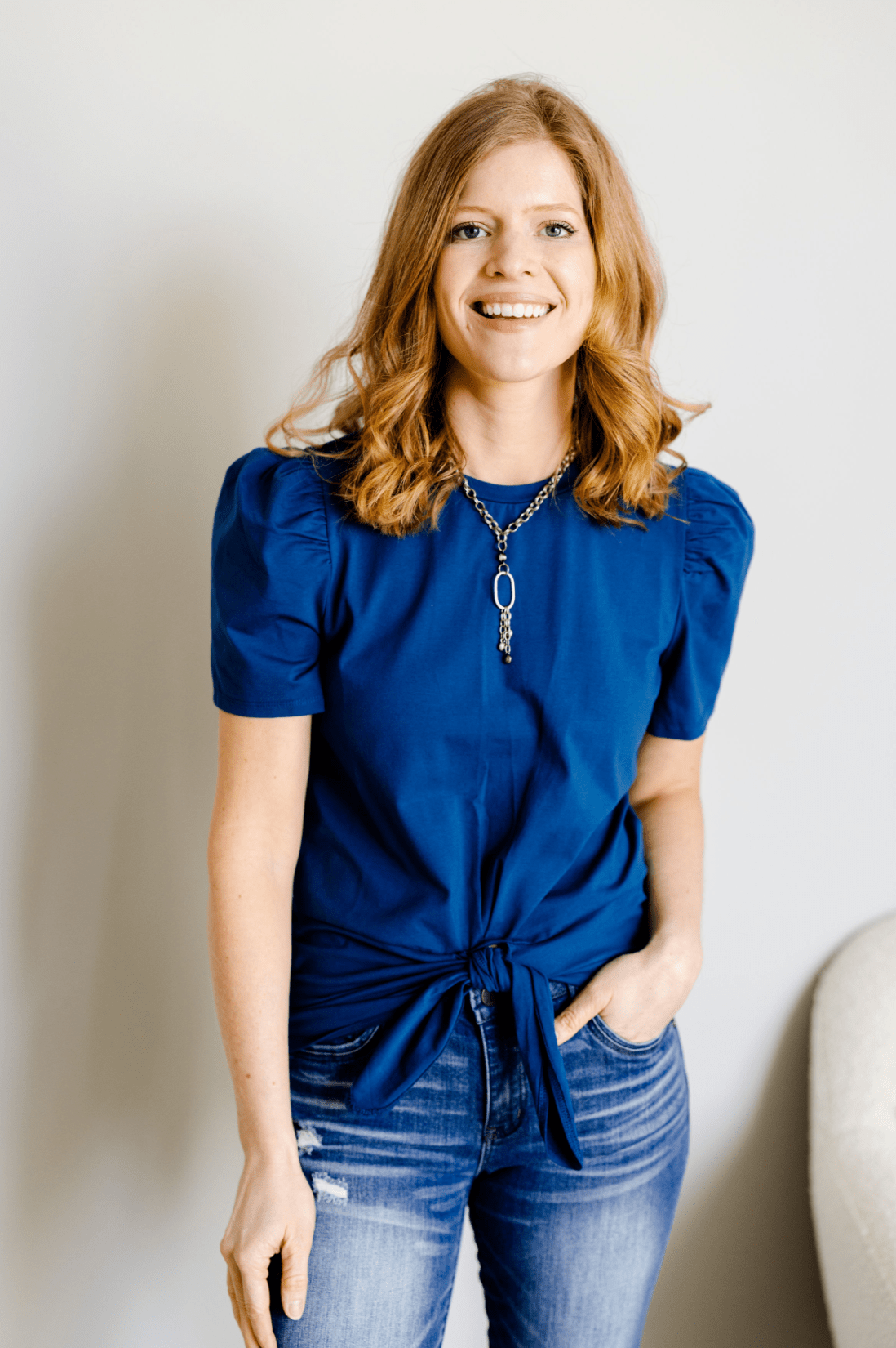 Tie Front Tee With Puff Sleeve - Mainstream Boutique