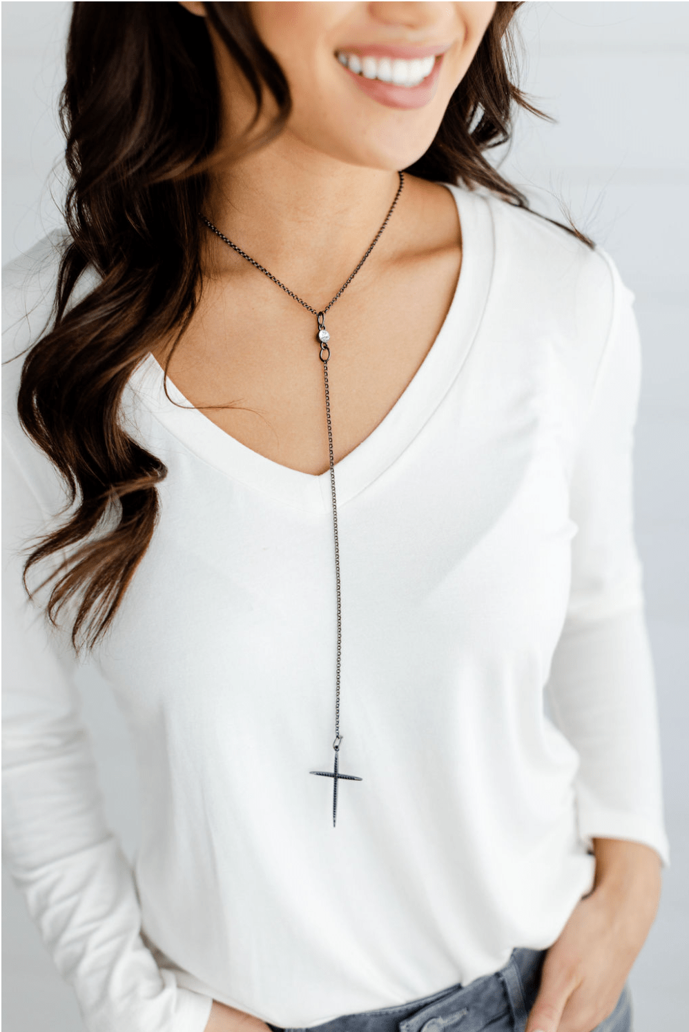 Pave Cross Lariat Necklace - Mainstream Boutique