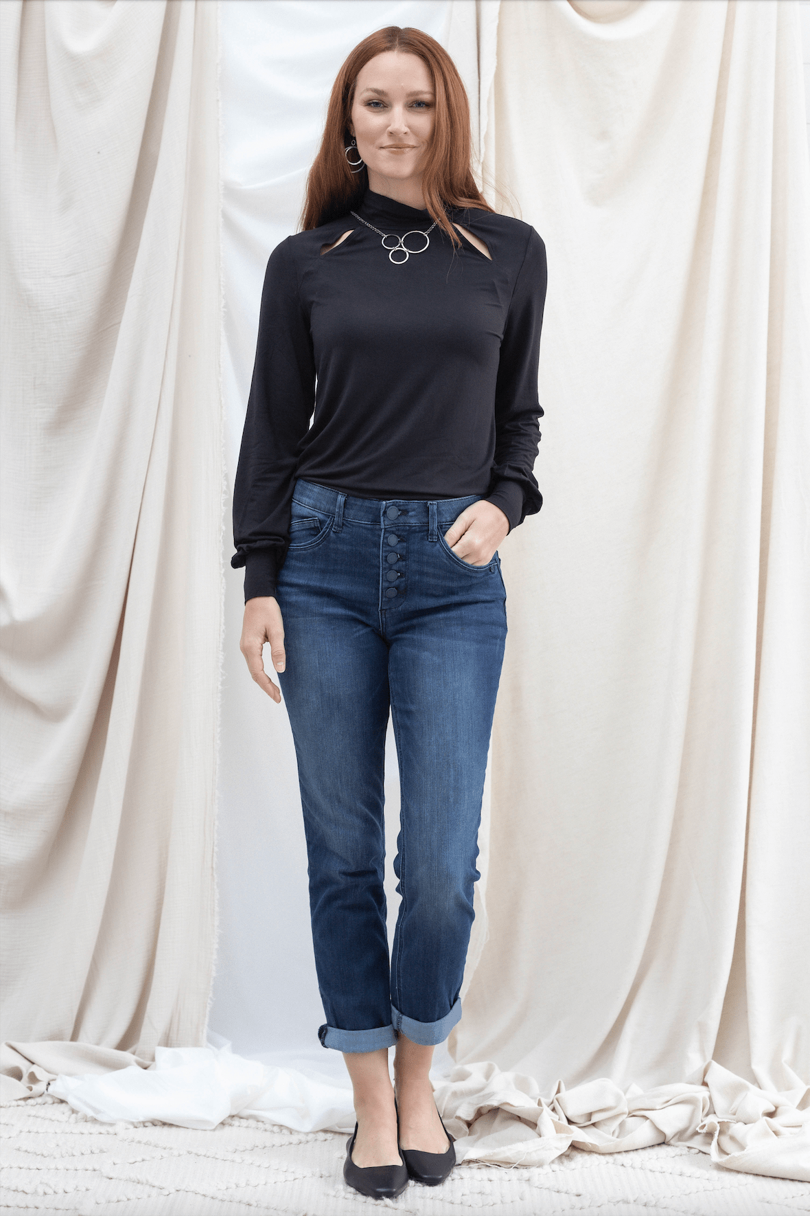 Button Fly Boyfriend W/ Roll Cuff Hem - Mainstream Boutique