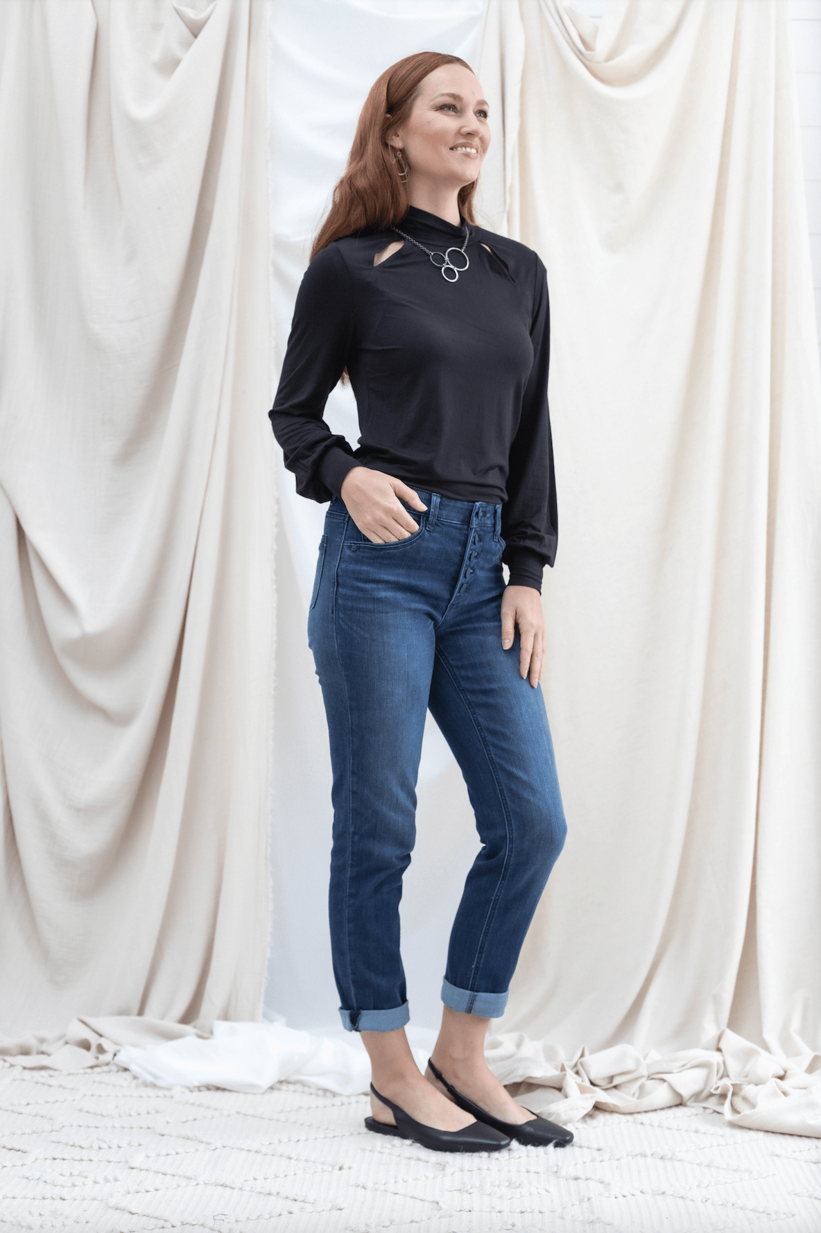Button Fly Boyfriend W/ Roll Cuff Hem - Mainstream Boutique